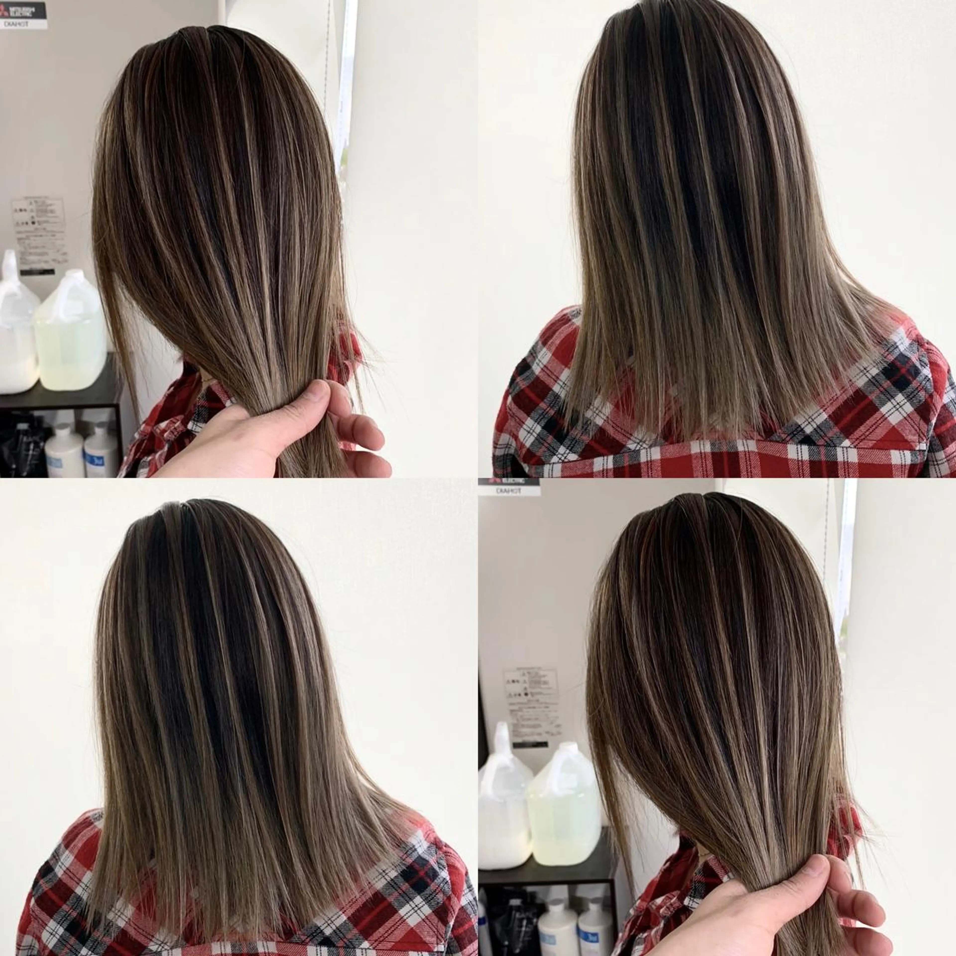 セミロング アッシュ ハイライト レイヤーカット Selene hair OSAKAのヘアスタイル