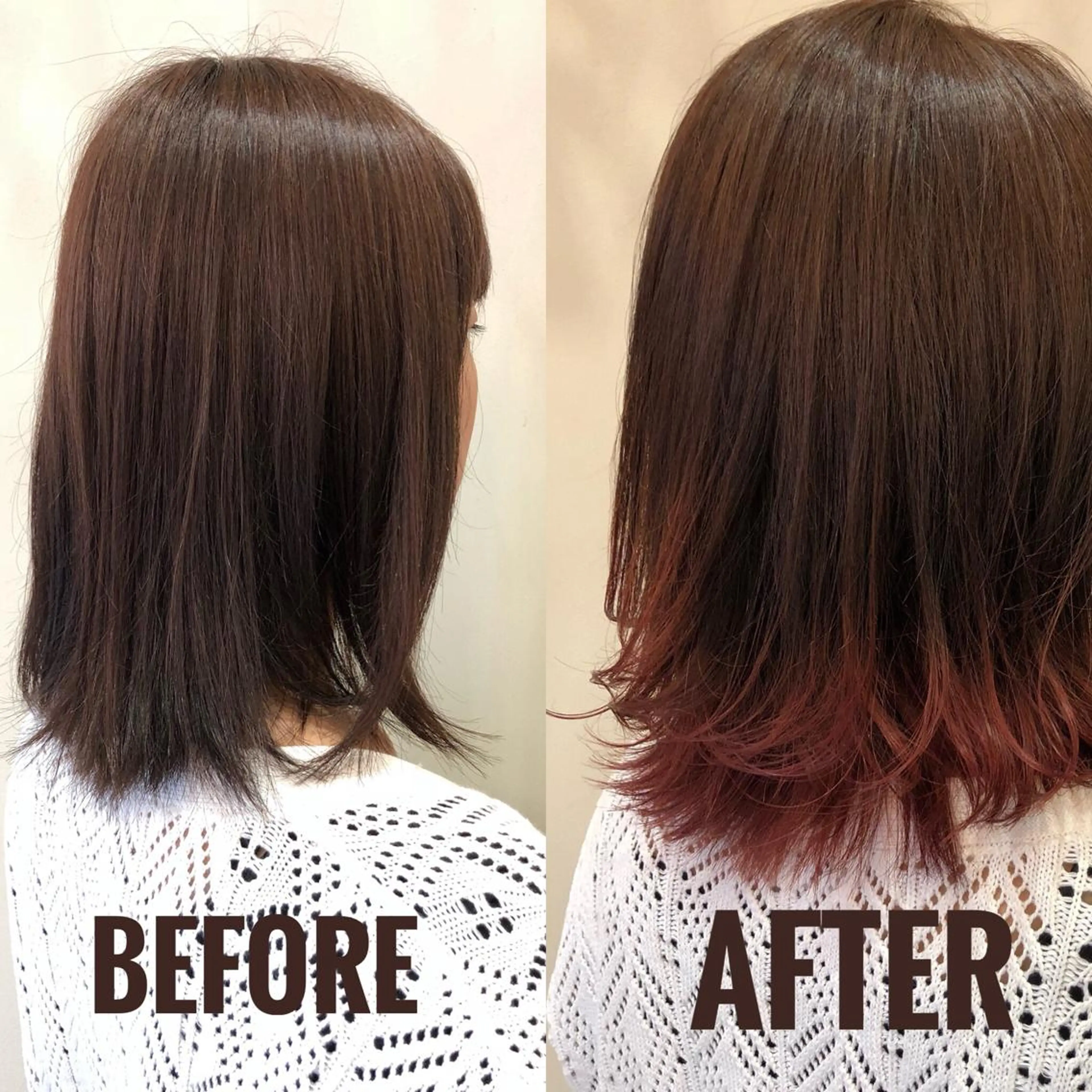 ミディアム カラー ブリーチ レッドカラー 安藤 明日翔のヘアスタイル