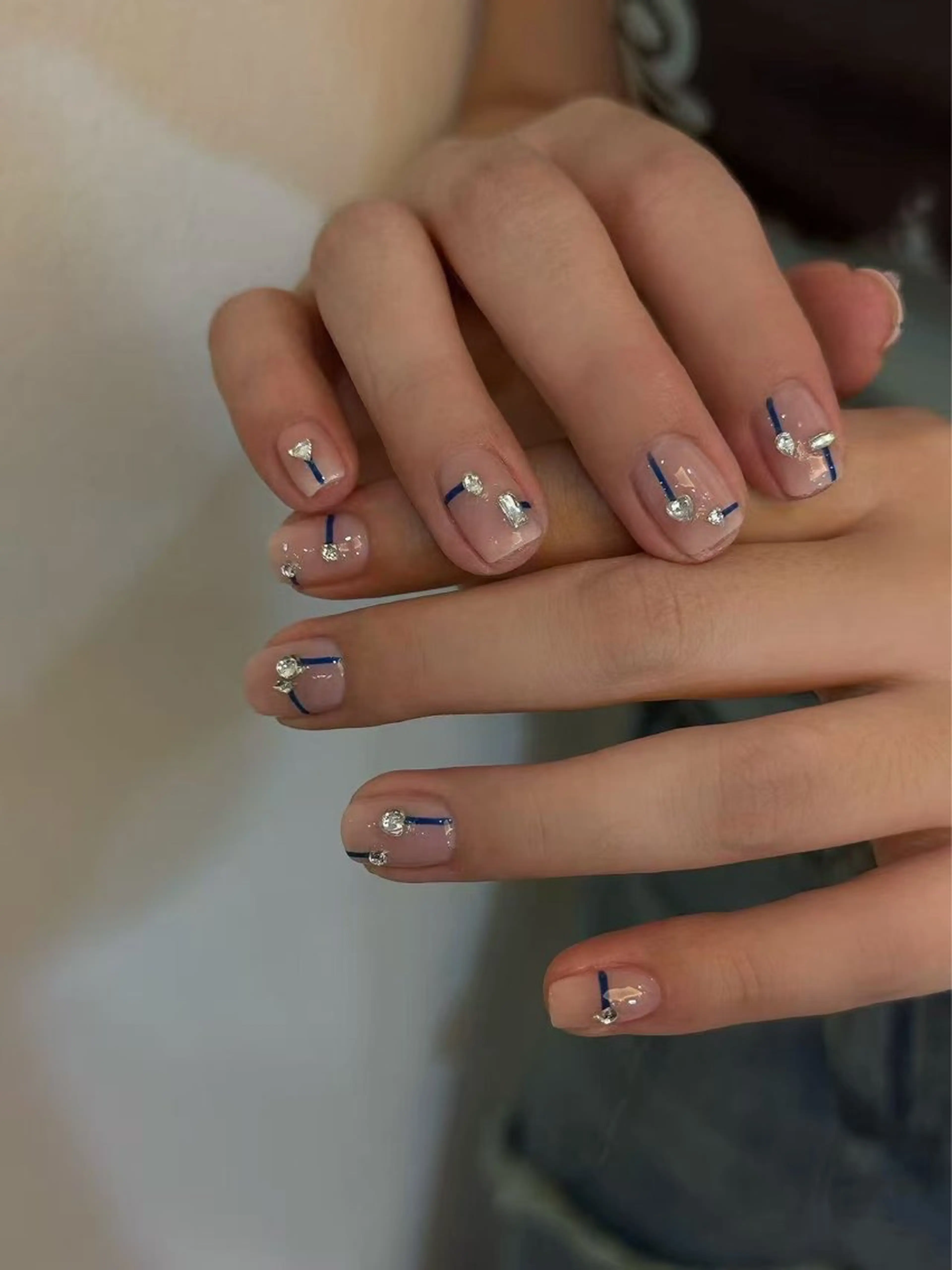 ネイル ブルー シンプルネイル ストーンネイル Emily Garden 六本木のネイルデザイン