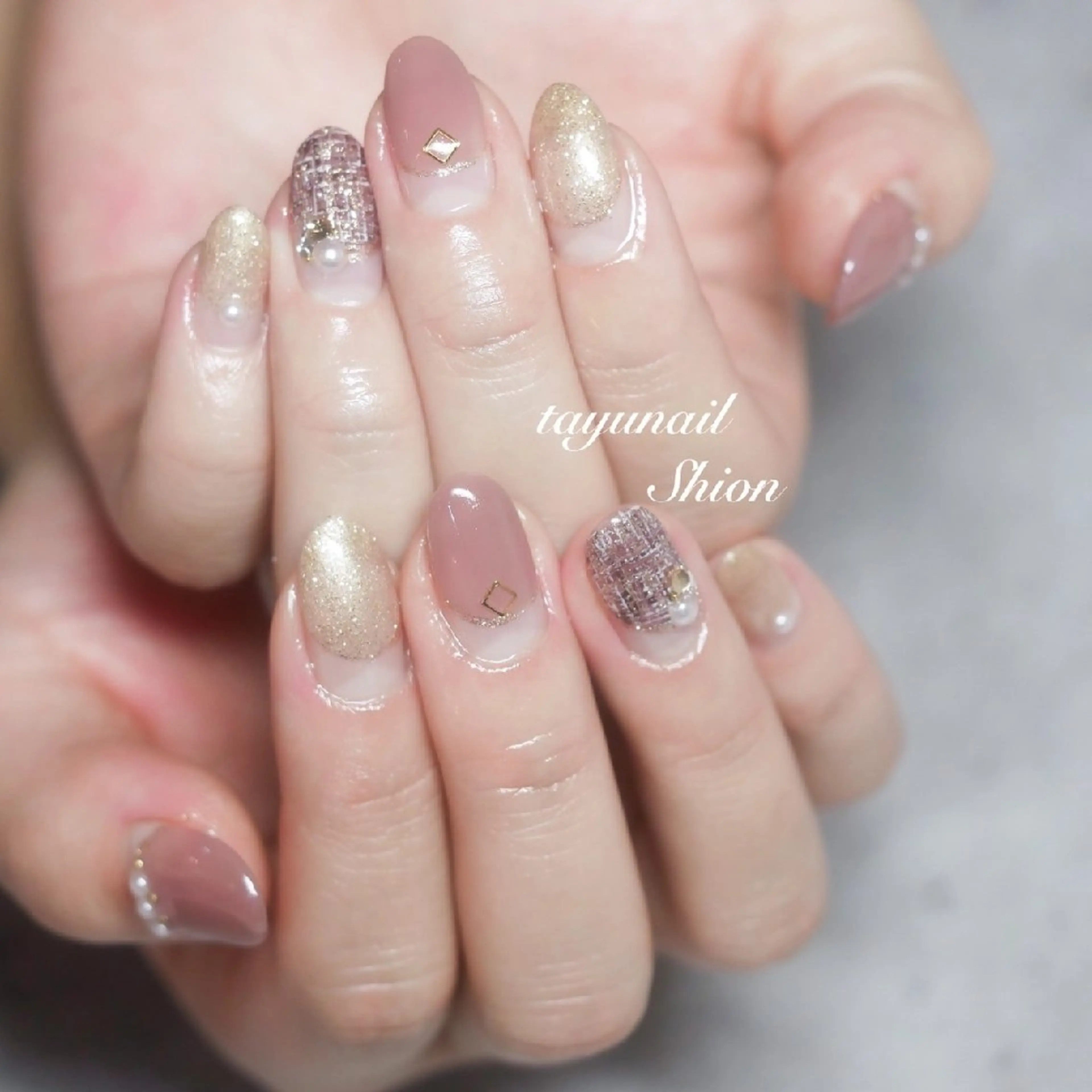 ネイル フレンチネイル ジェルネイル パラジェル ツイードネイル 冬ネイル ネイルサロン・ネイルスクール　たゆnail所属・ネイルサロン 【たゆnail】のネイルデザイン