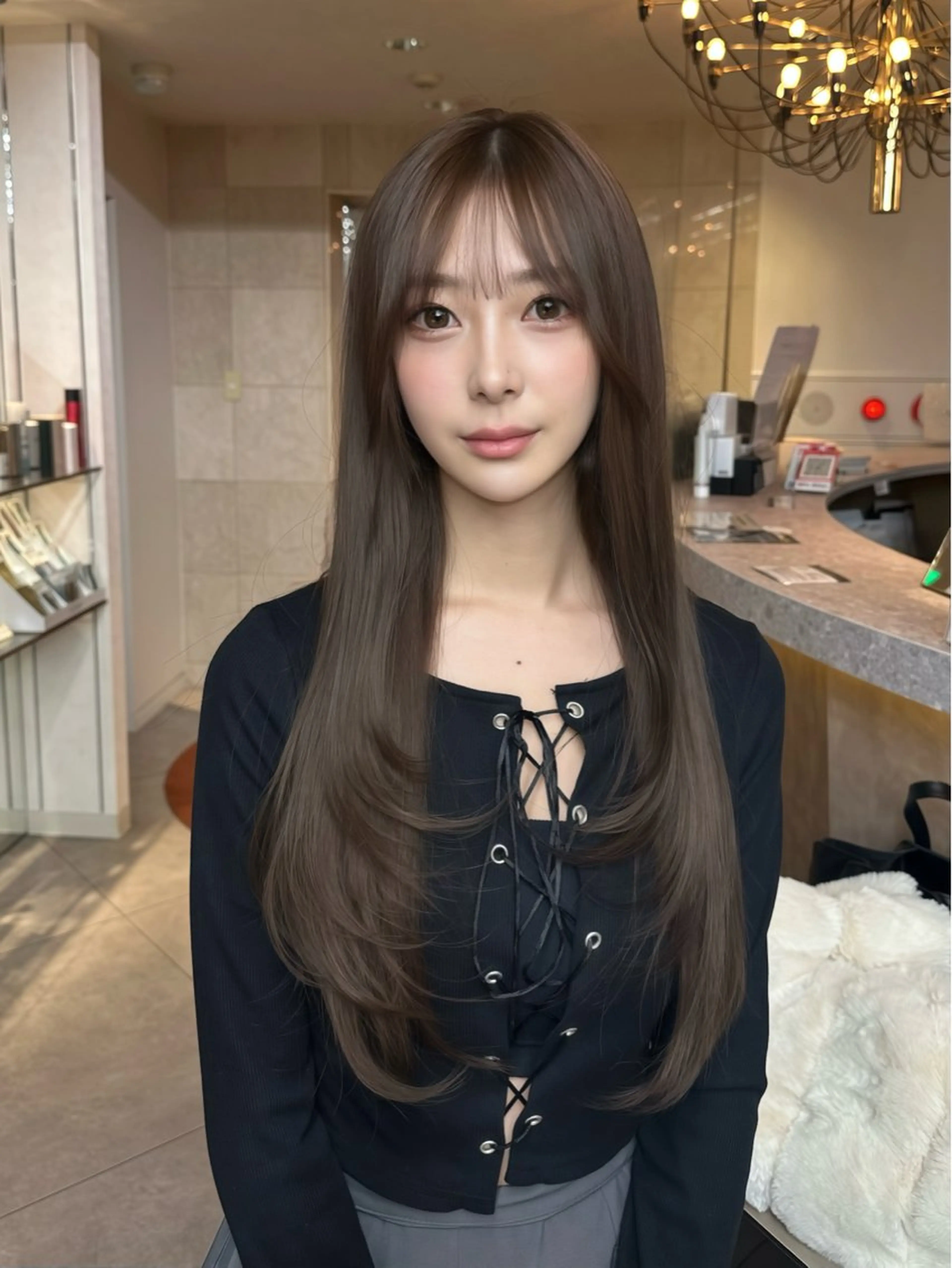 ロング カラー カット ヘアカラー トリートメント 韓国/レイヤー/ 透明感🩶ひかる🩶のヘアスタイル