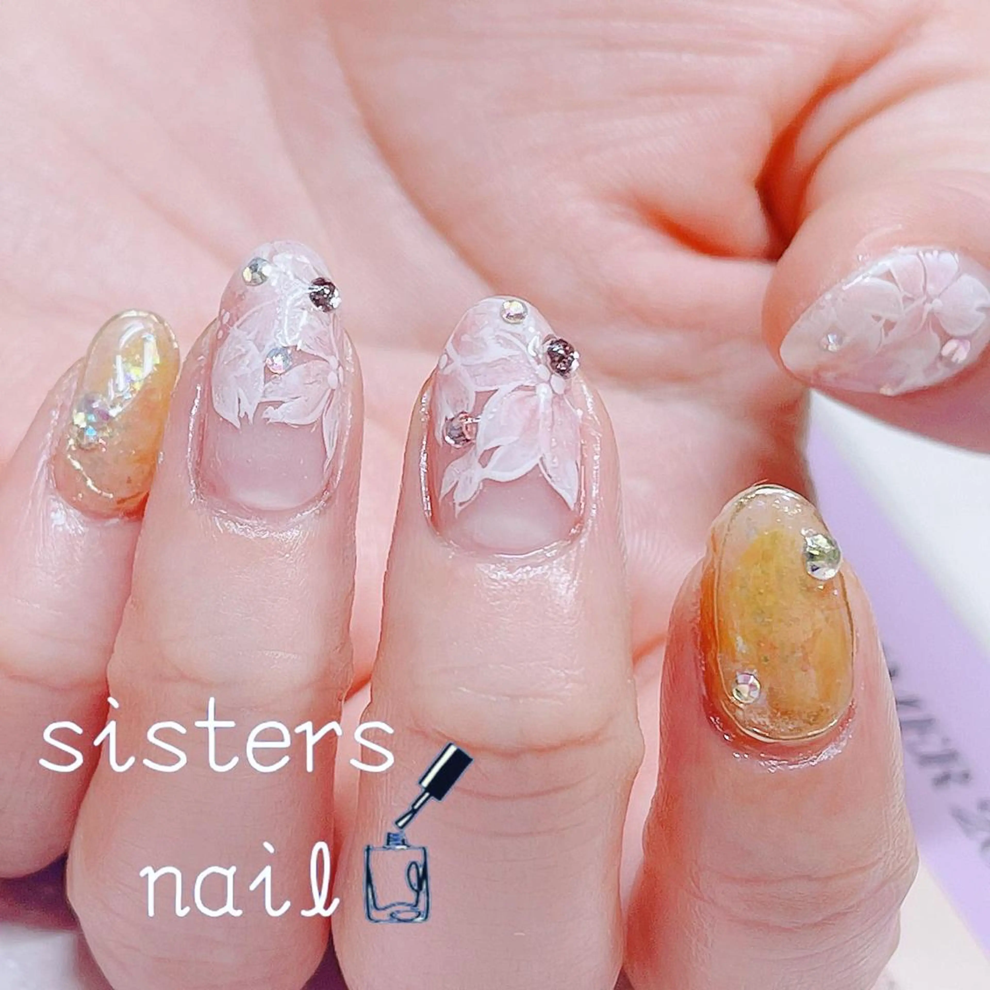 ネイル アートネイル チークネイル 桜ネイル フラワーネイル フレンチネイル ハンドネイル ハンドケア sisters nail.fのネイルデザイン