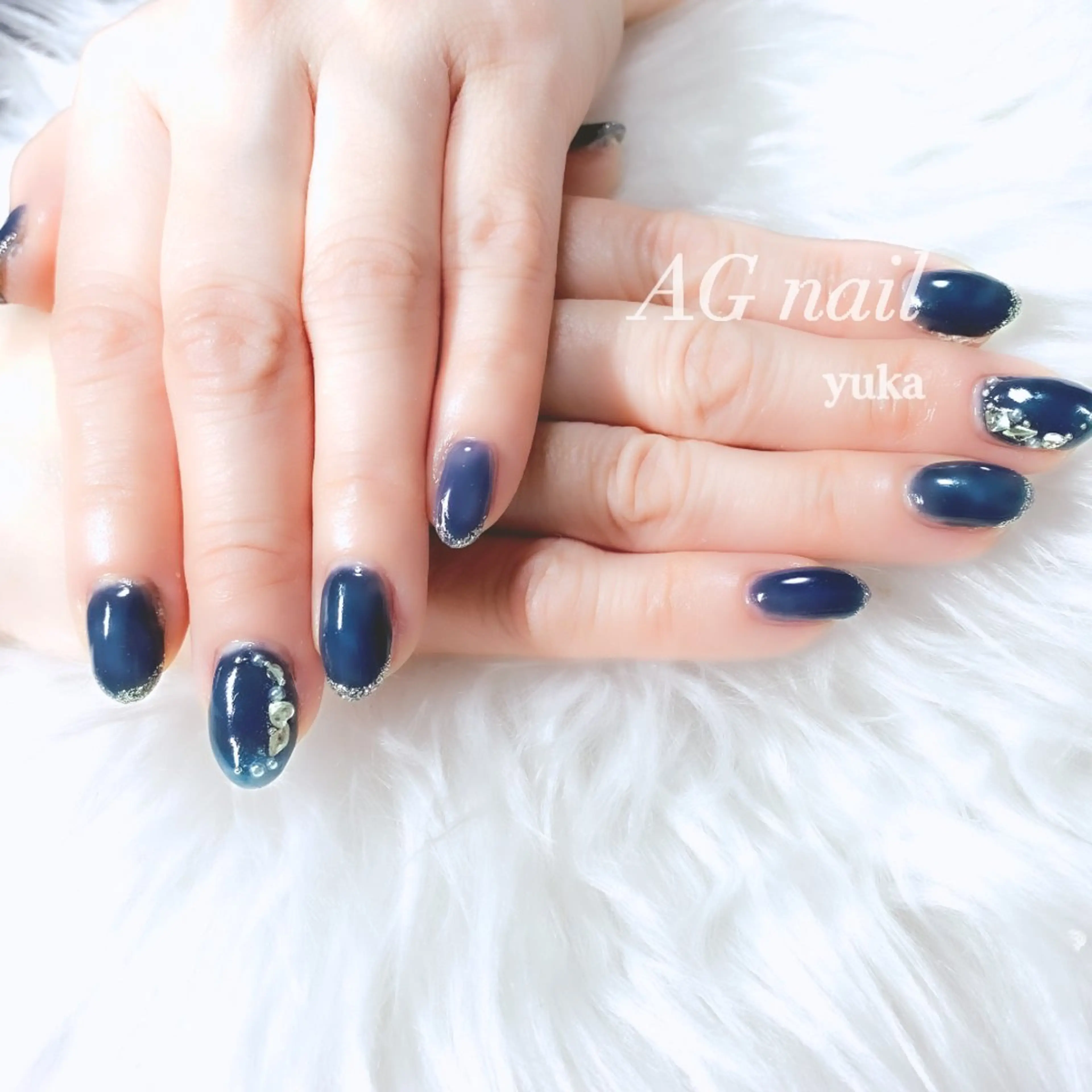 ネイル ブルー ラメ(グリッター) ハンドネイル AG nail 〚　yuka　〛のネイルデザイン