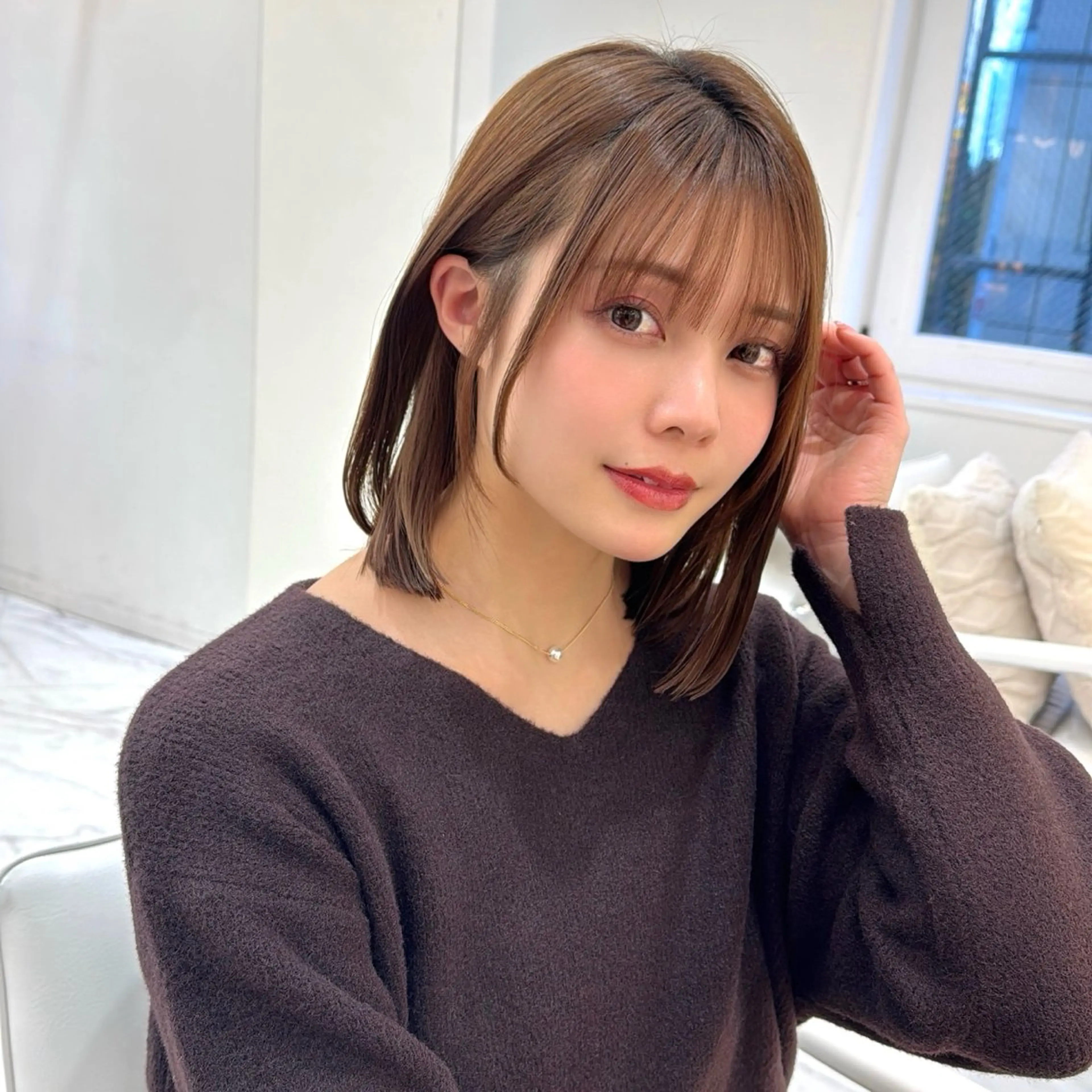 ミディアム カラー ボブ カット ヘアカラー 縮毛矯正 ボブ/レイヤー /植原健太のヘアスタイル