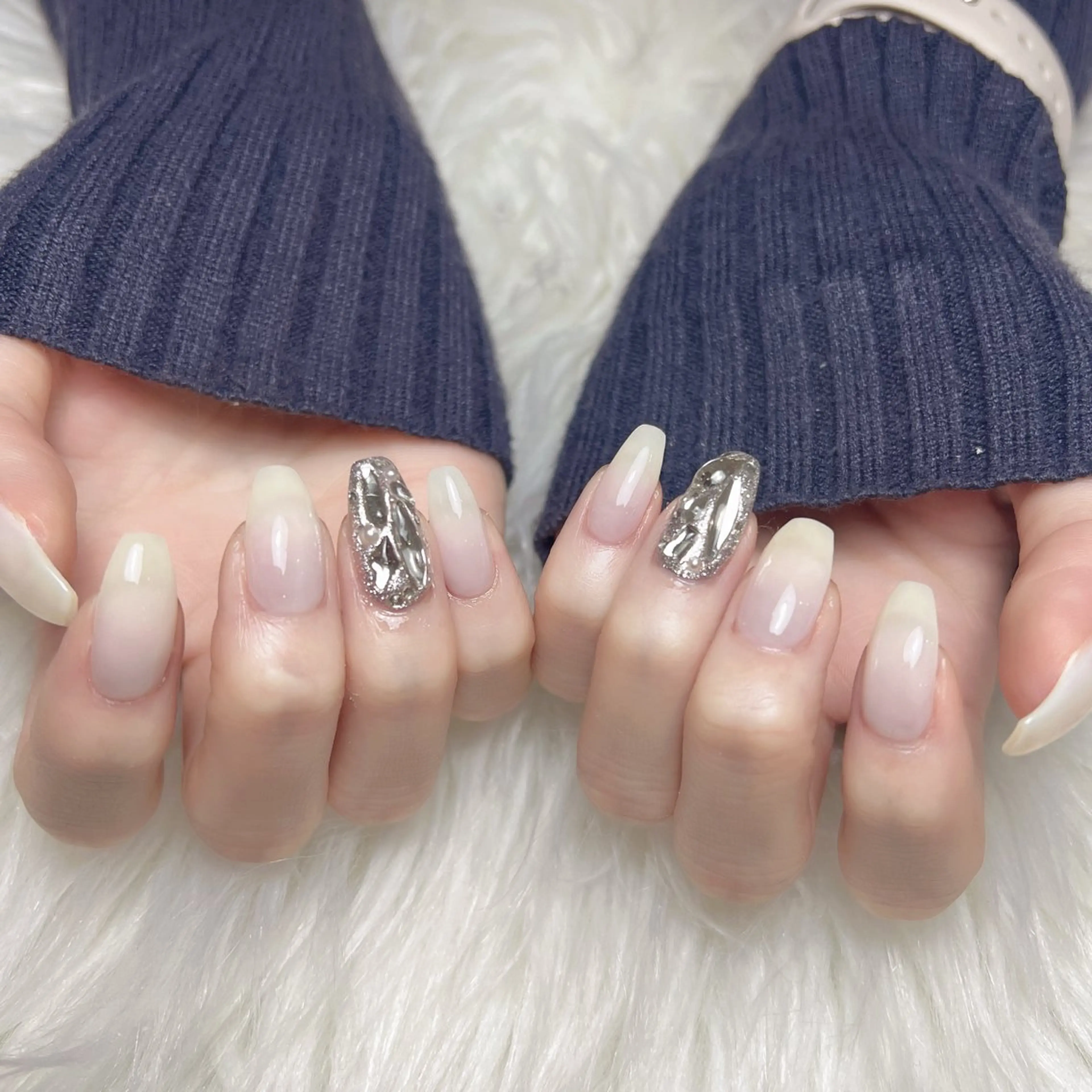 ネイル 長さ出し フットネイル フレンチネイル ガラスフレンチ グラデーション ハンドネイル M2beauty Renaのネイルデザイン