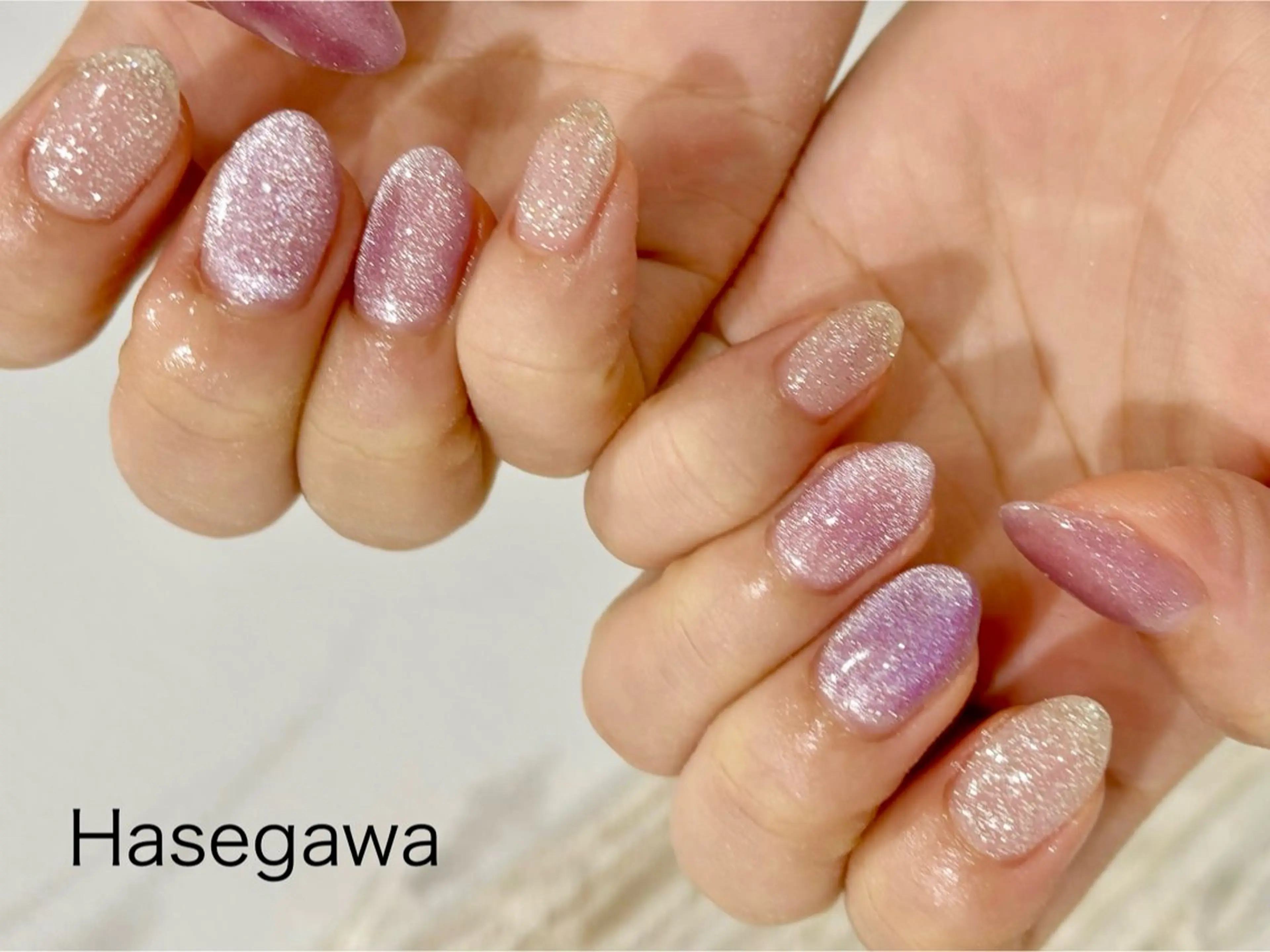 ネイル フラッシュネイル パープル ホワイト ハンドネイル DROP所属・DROP 長谷川のネイルデザイン