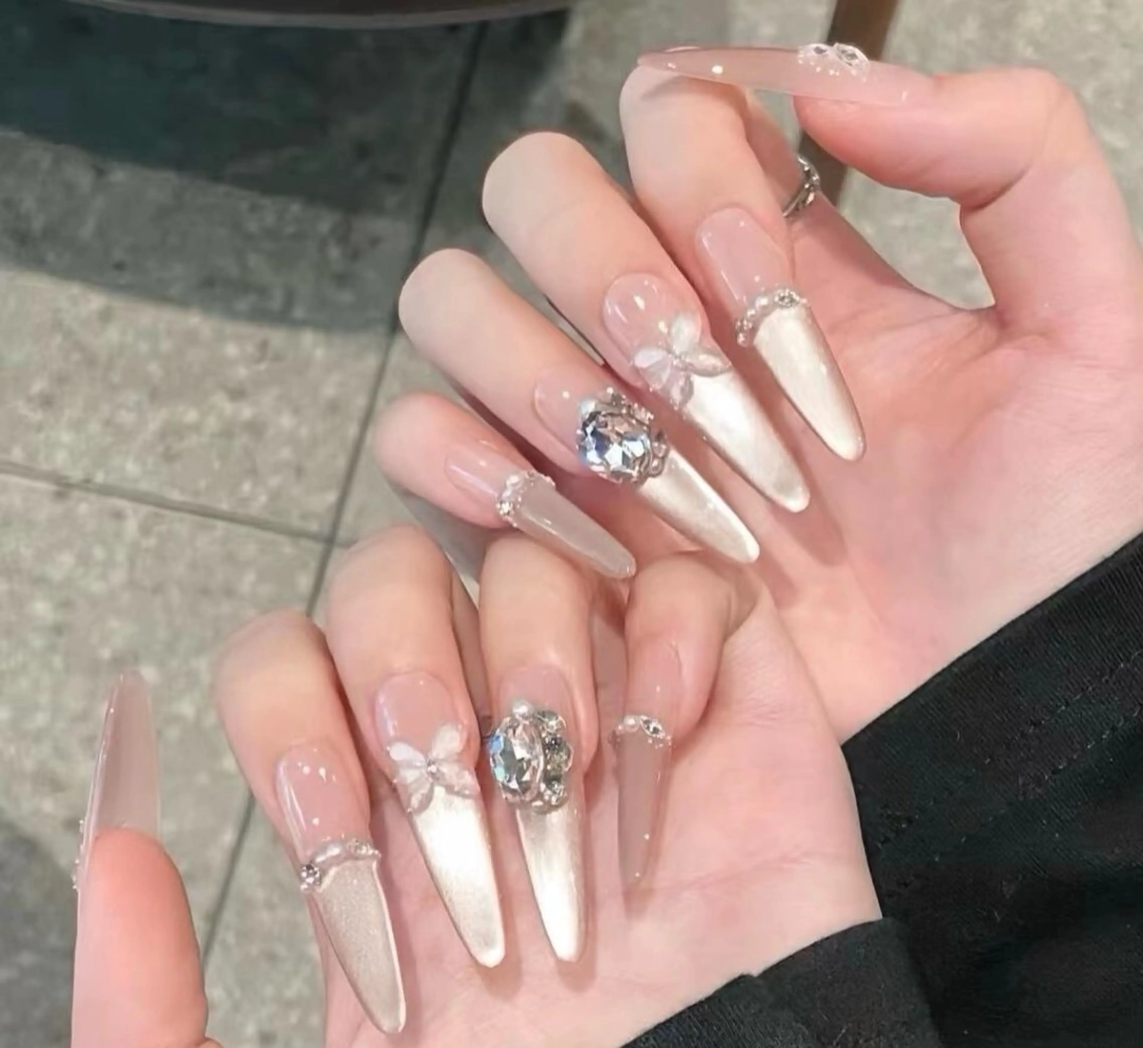 ネイル チークネイル 長さ出し フレンチネイル ガーリー 韓国ネイル sun nail池袋 モデル募集のネイルデザイン