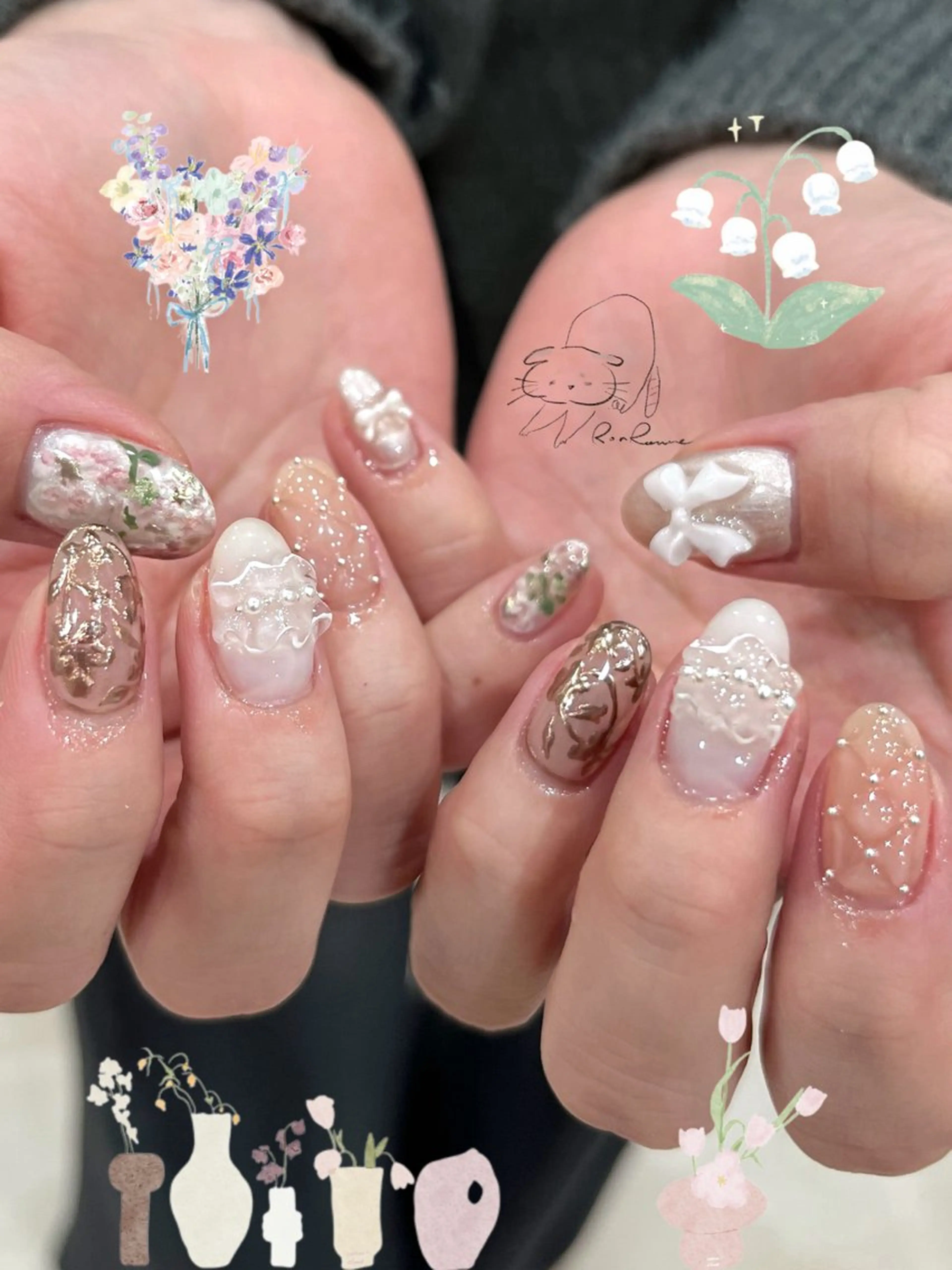 ネイル オーロラネイル 長さ出し フレンチネイル ジェルネイル ミラーネイル ハンドネイル Cho Artネイル所属・ronronne .のネイルデザイン