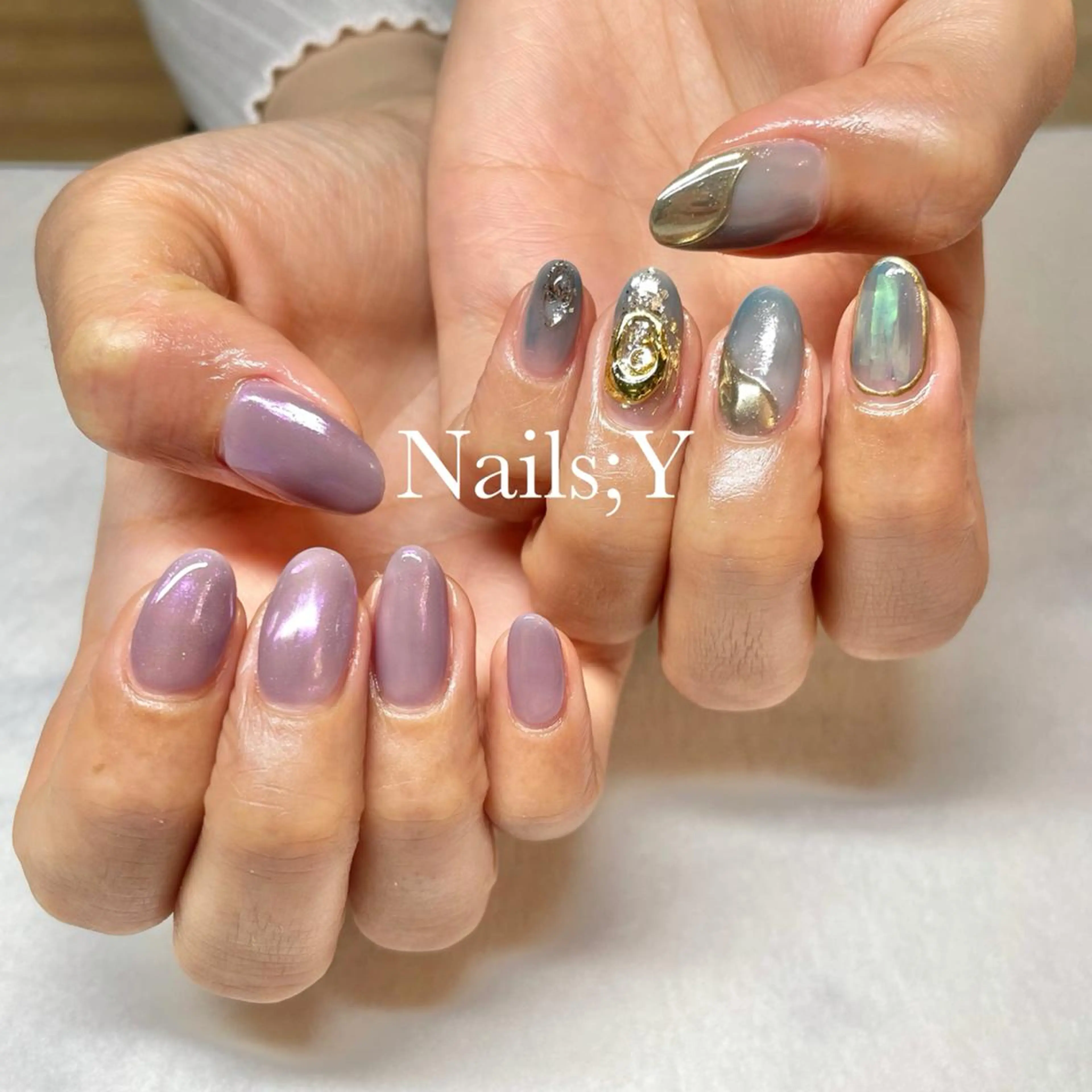 ネイル オーロラネイル ワンカラーネイル yo koのネイルデザイン