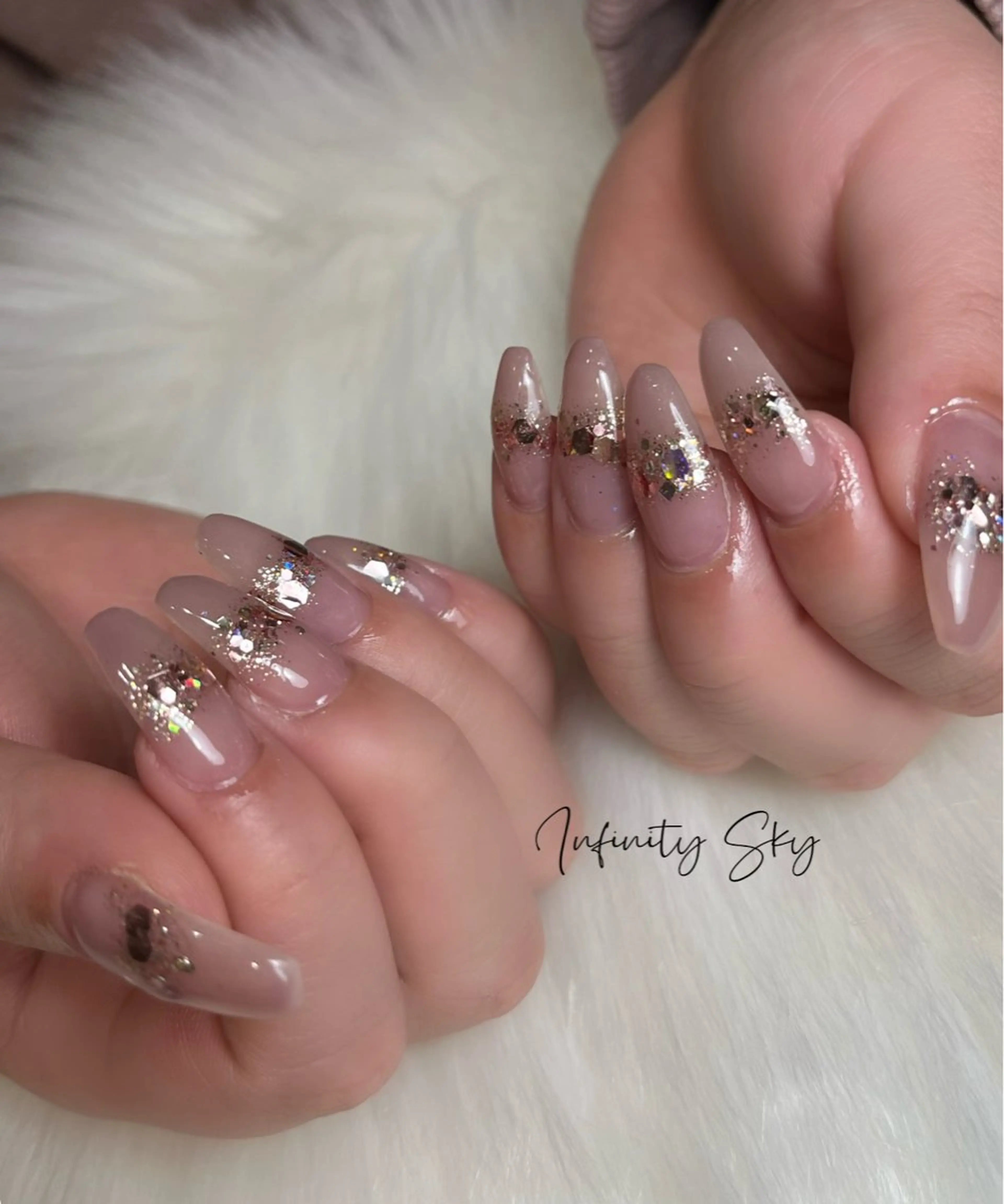 ネイル ラメ(グリッター) ロングネイル ピンク シンプルネイル infinity skyのネイルデザイン