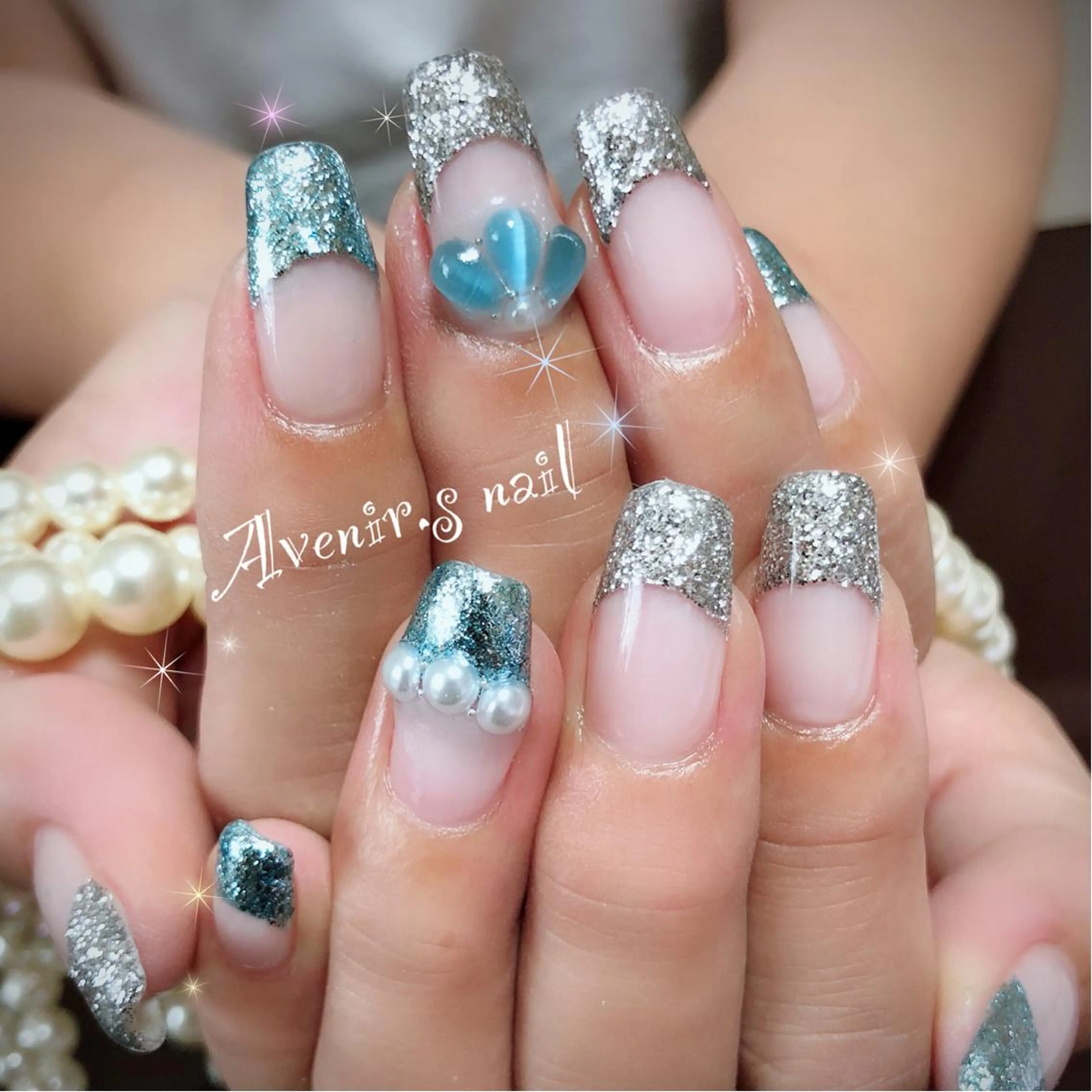 ネイル フレンチネイル ラメ(グリッター) Home Salon Avenir.のネイルデザイン