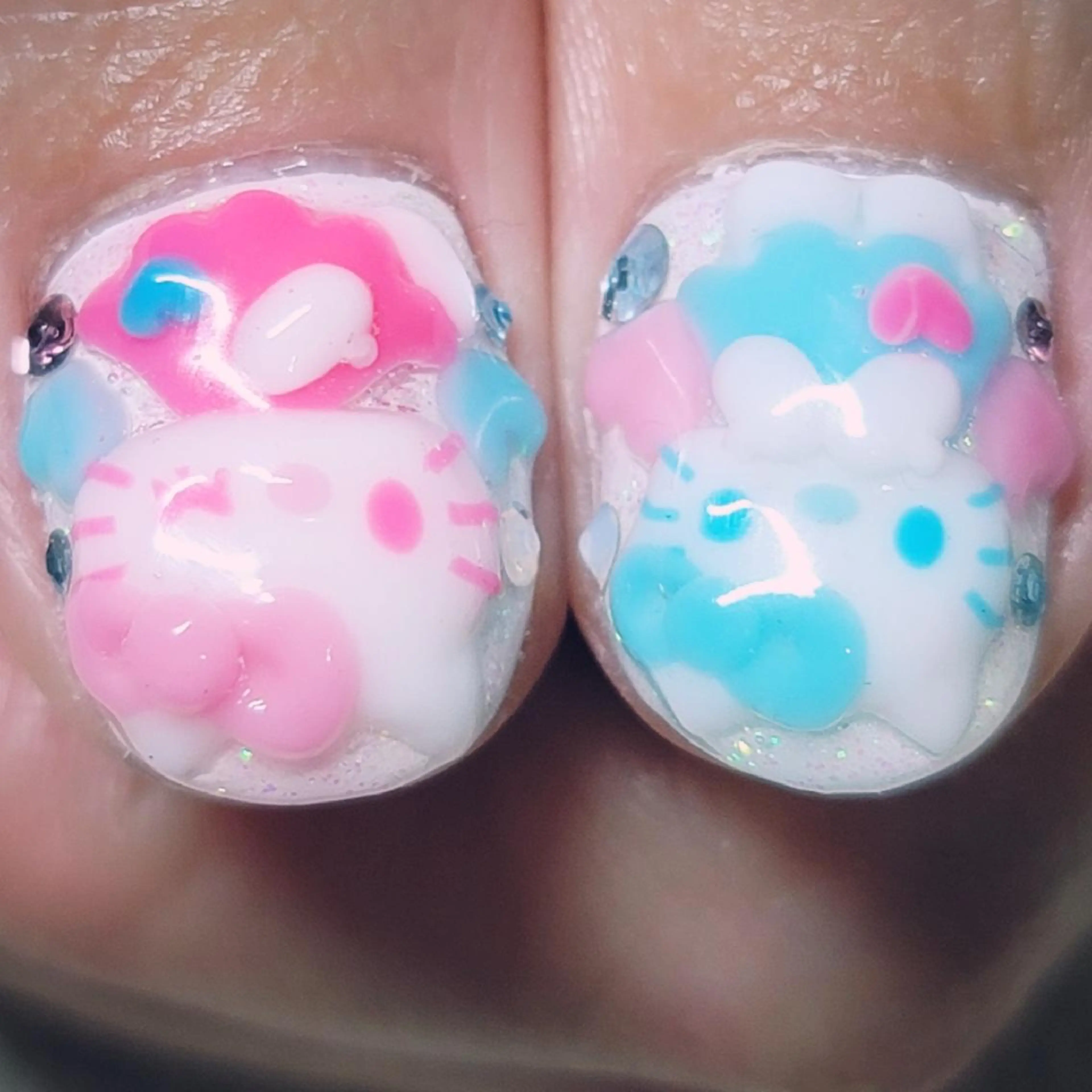 ネイル ラメ(グリッター) 水色 ワンカラーネイル ピンク ホワイト ハンドネイル よしだ ひろきのネイルデザイン