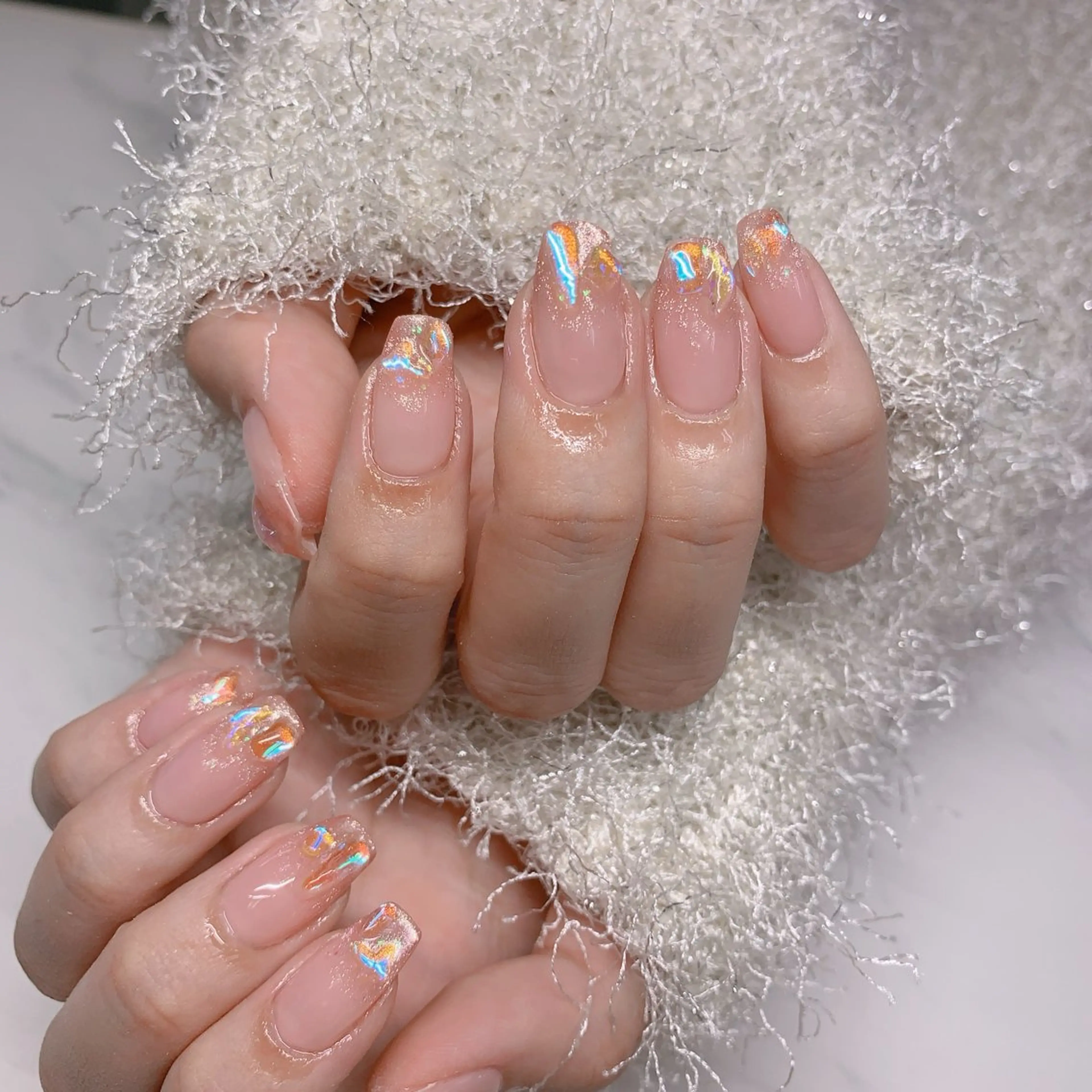 ネイル オーロラネイル 長さ出し フットネイル ジェルネイル キラキラネイル ハンドネイル インフィニティ ネイルサロンのネイルデザイン