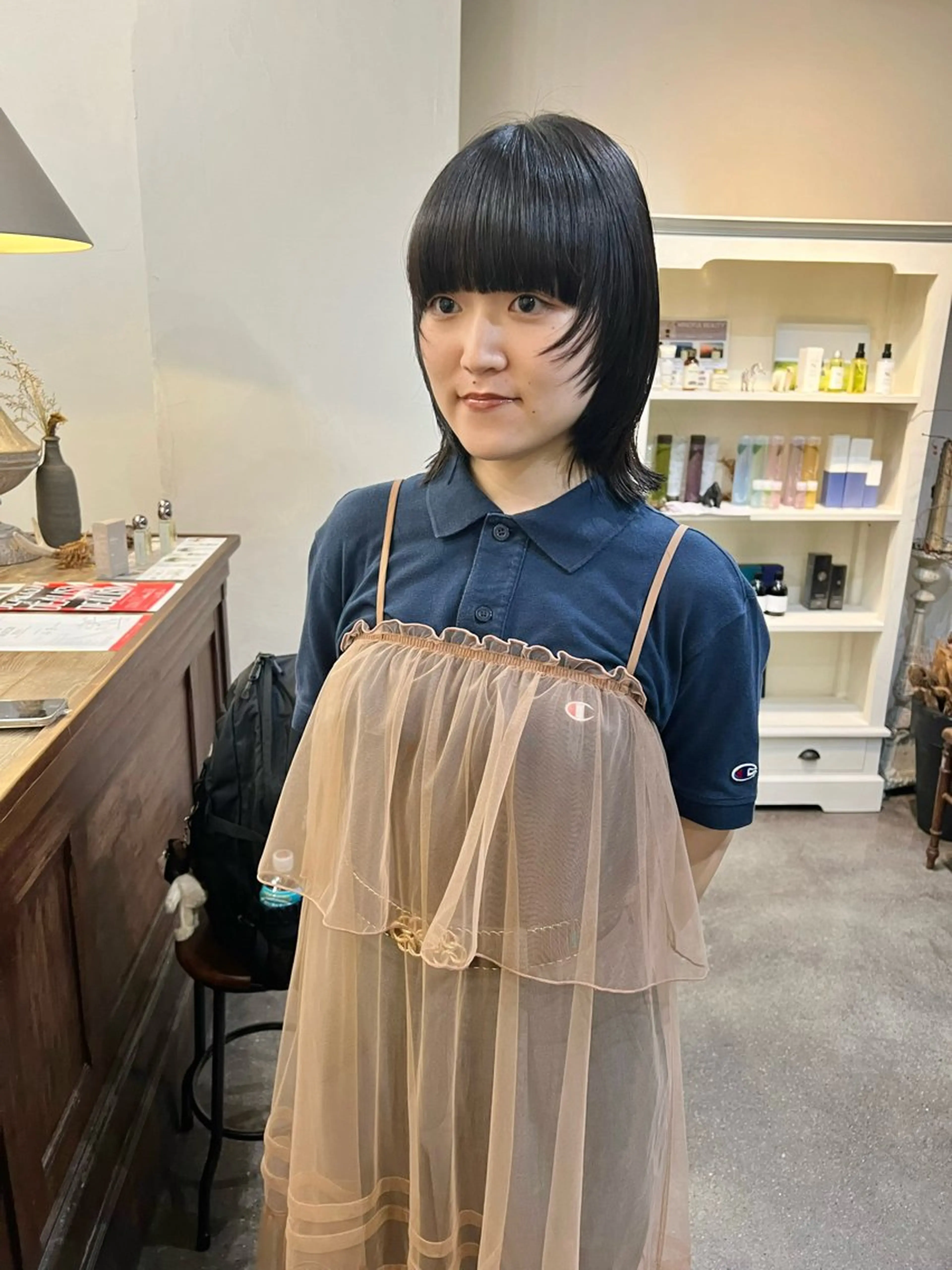 ショート カラー ボブレイヤー 黒髪 ブルーカラー ブルーブラック ボブ カット ヘアカラー 千葉 郁也のヘアスタイル