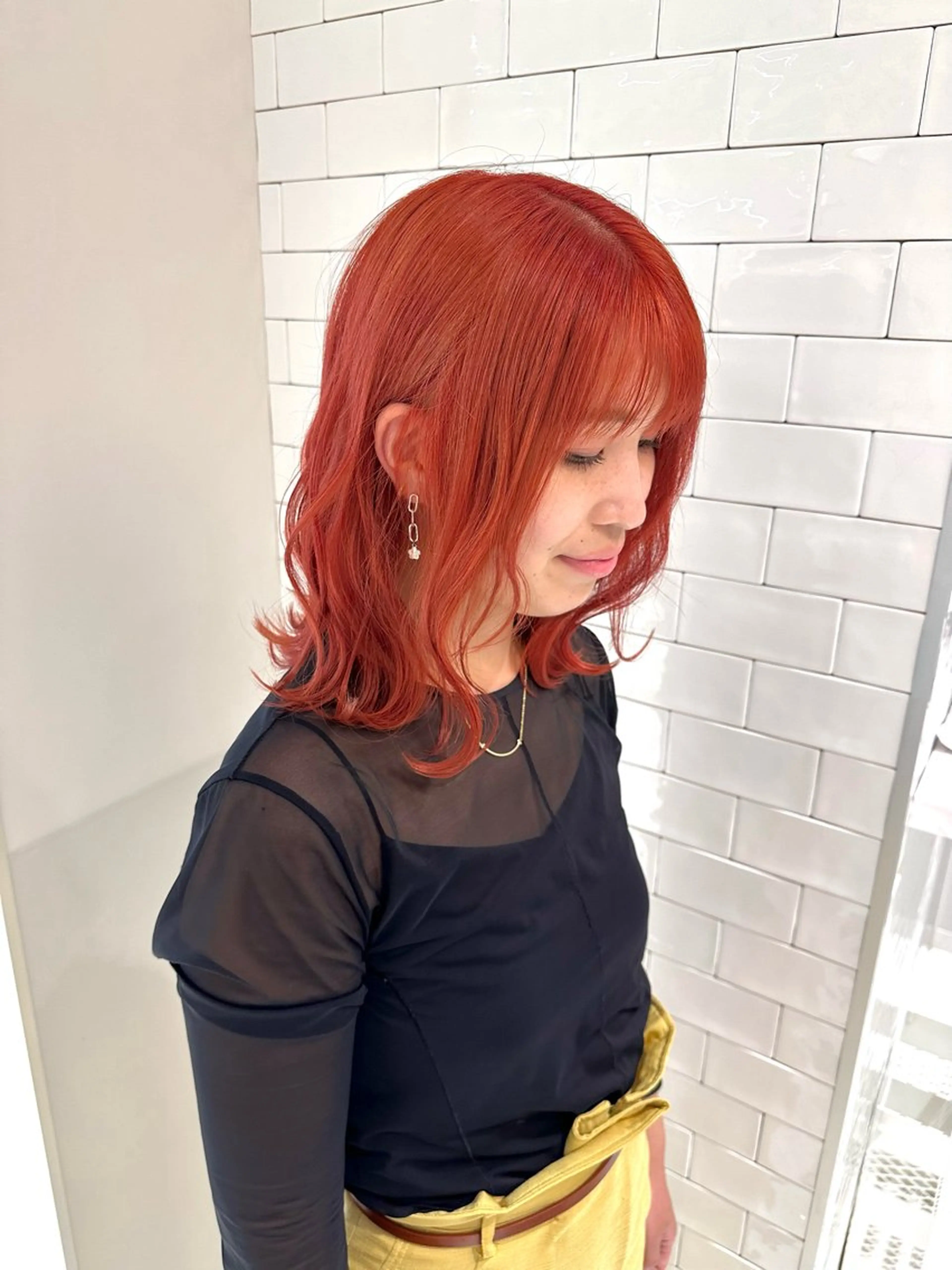 ミディアム カラー ブリーチ オレンジ レッドカラー カット ヘアカラー SALOWIN大宮 /KYOHEI✂️のヘアスタイル