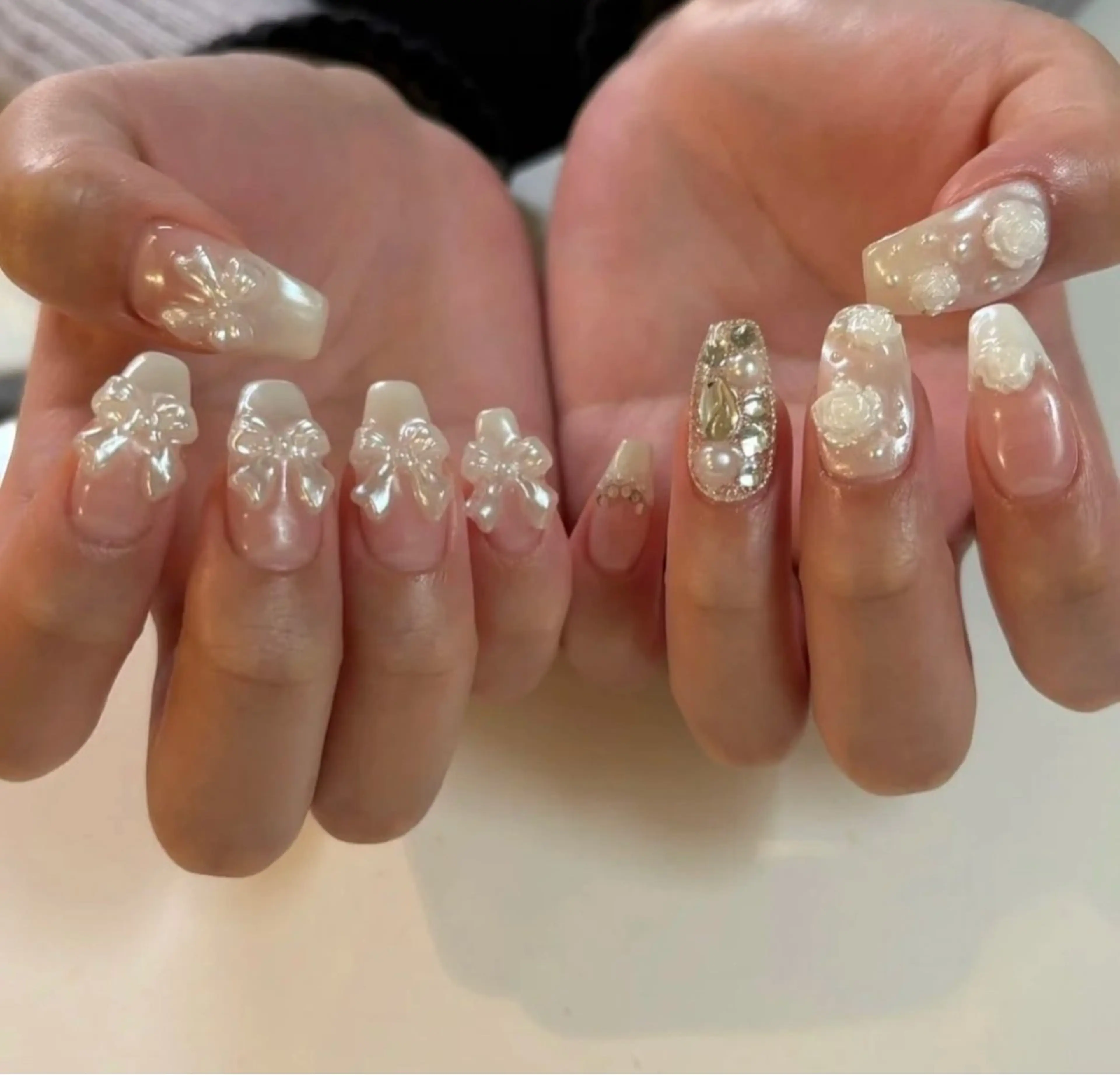 ネイル カジュアル ハート オフィスネイル ピンク リボン ハンドネイル H&Bsalon カイのネイルデザイン