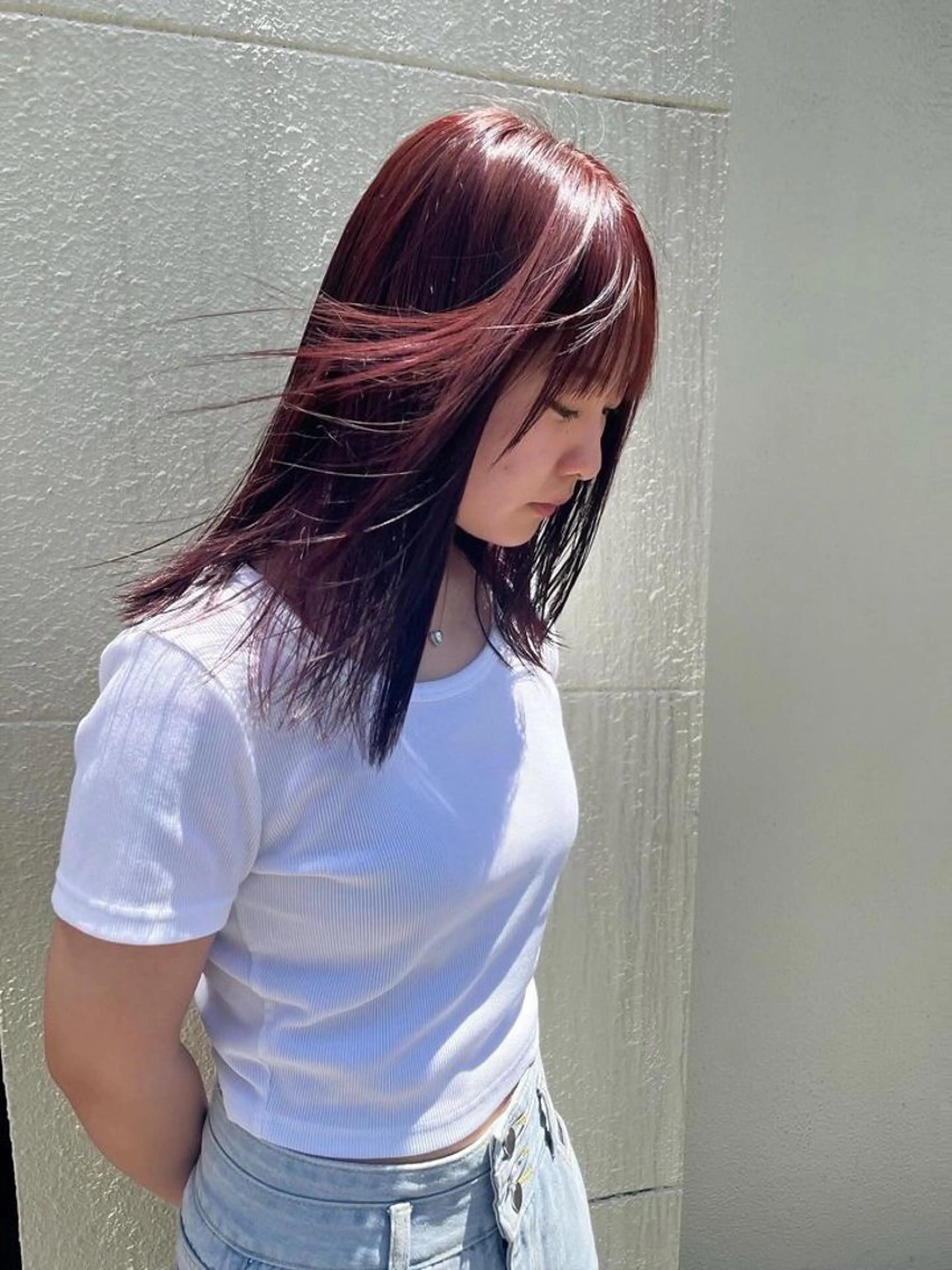 ミディアム カラー パープルカラー レッドカラー miwa Yuma /メンズパーマのヘアスタイル