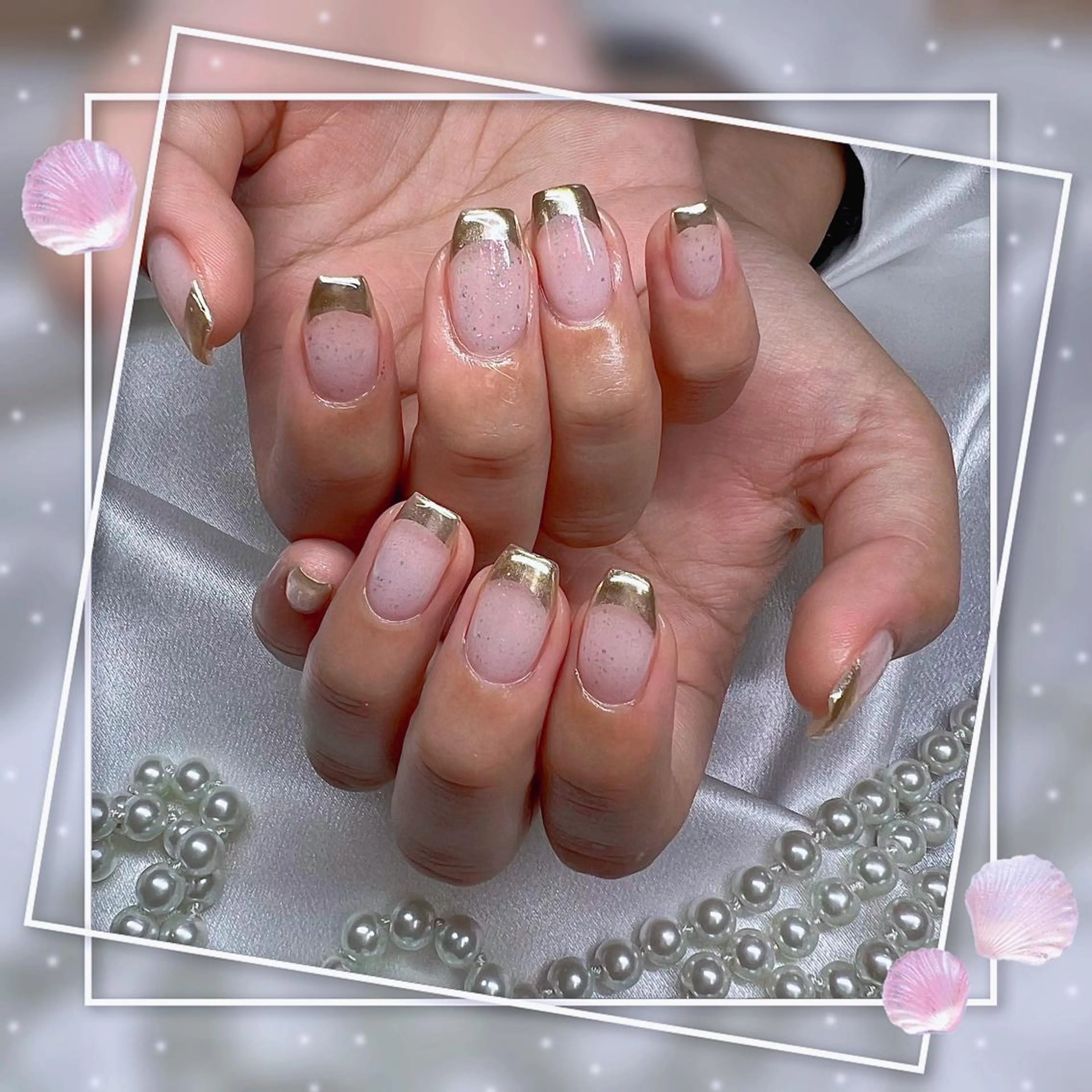 ロング ネイル 韓国風ヘア フレンチネイル キラキラネイル 韓国ネイル マグネットネイル ハンドネイル Chill Nailsalonのネイルデザイン