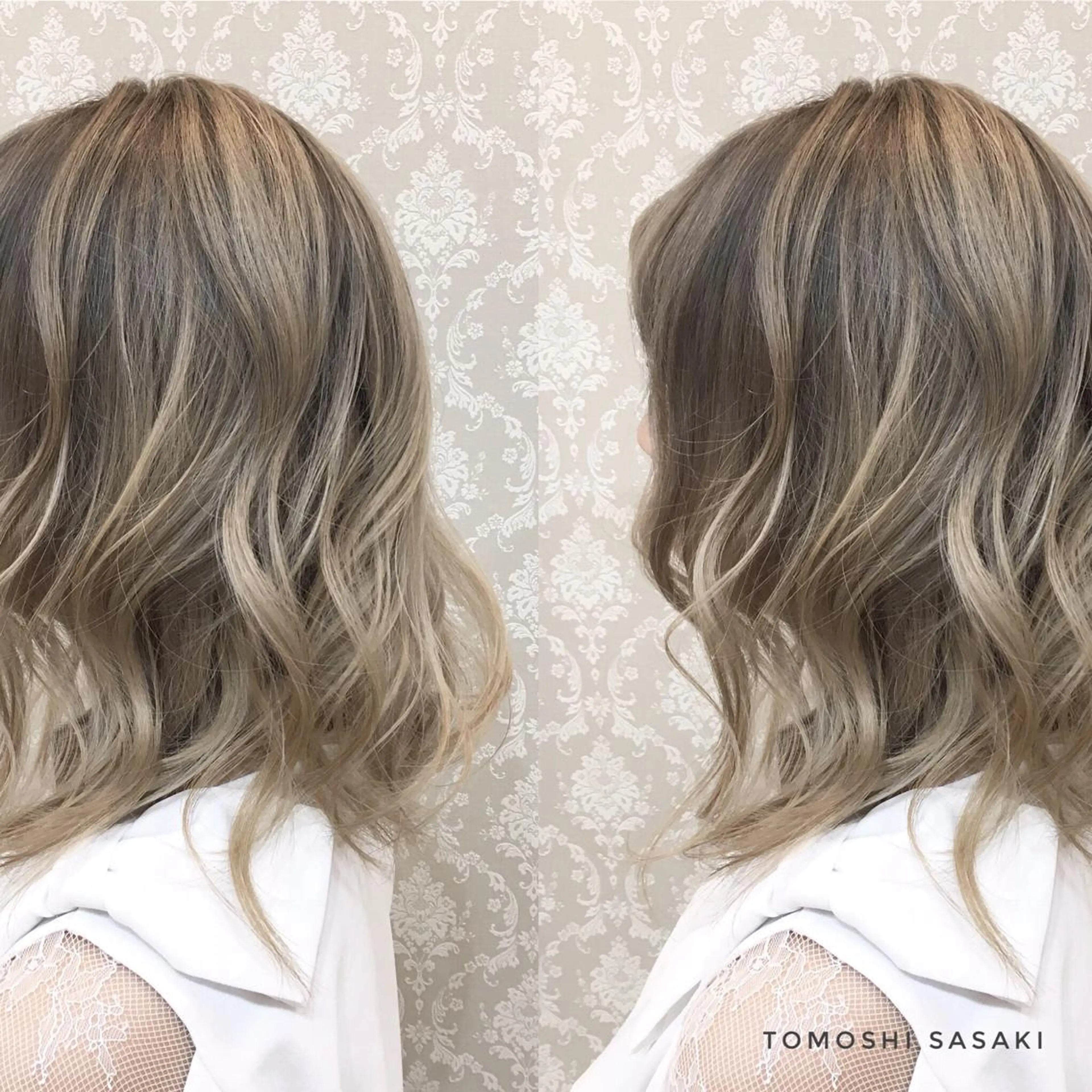 カラー バレイヤージュ ベージュカラー ハイトーンカラー ササキ トモシのヘアスタイル