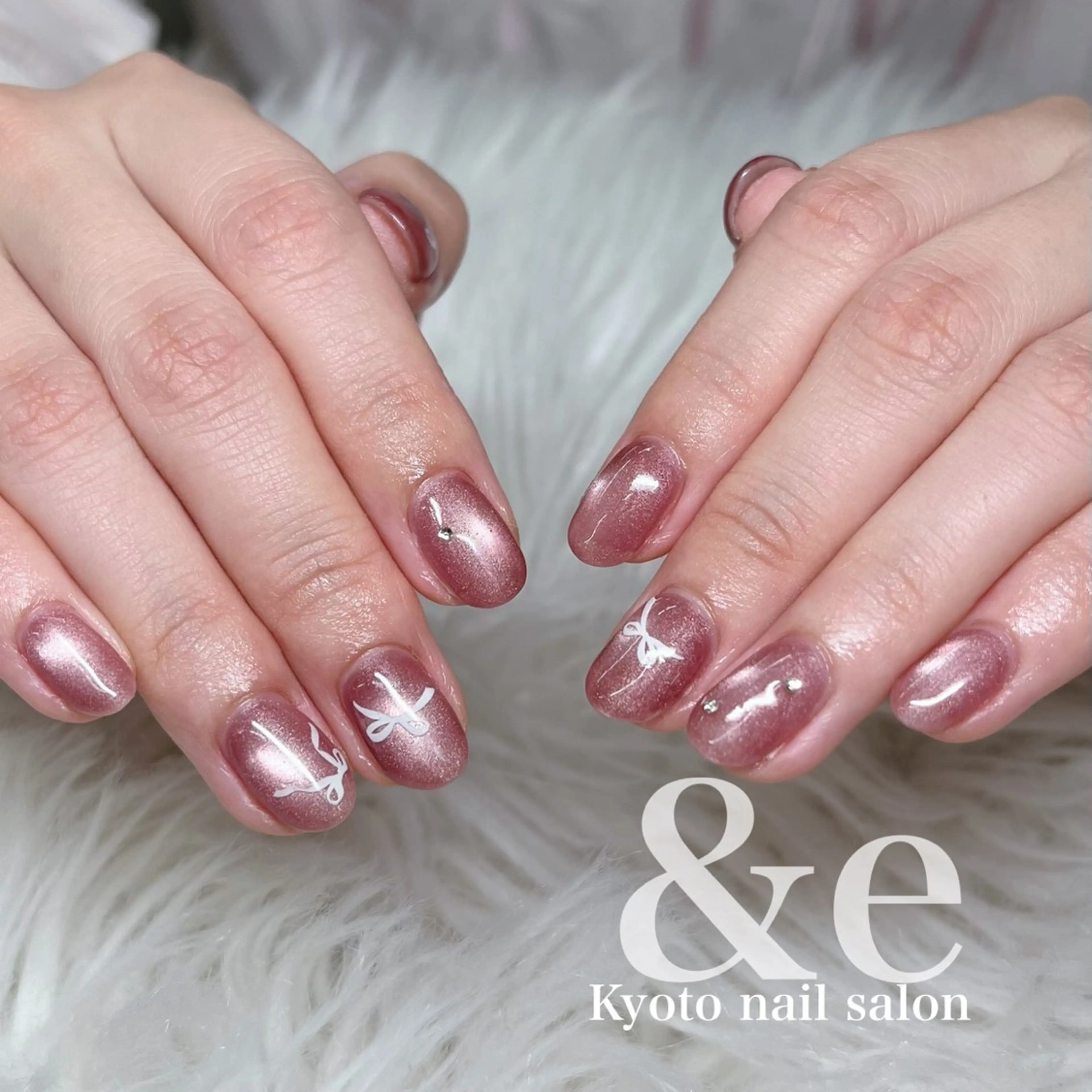 ネイル マグネットネイル リボン ハンドネイル nail salon &e ayanoのネイルデザイン