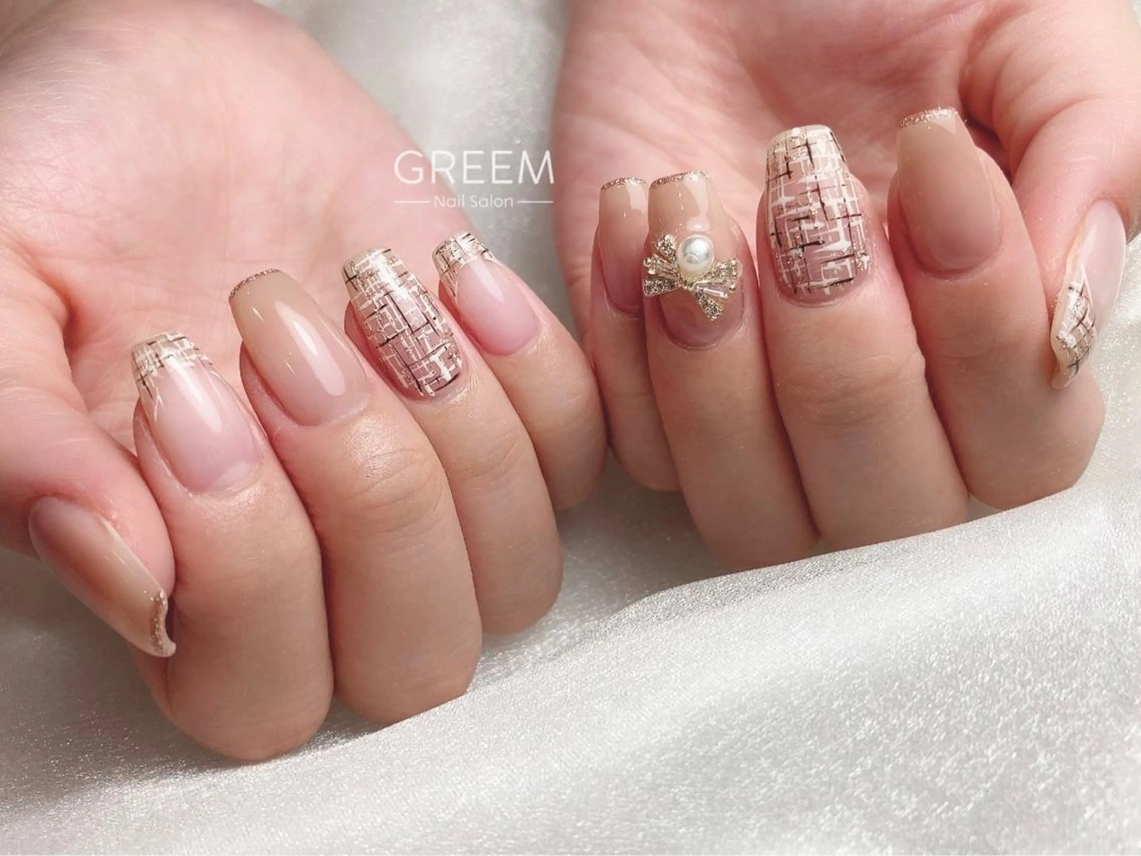 ネイル フレンチネイル ツイードネイル GREEM グリームのネイルデザイン