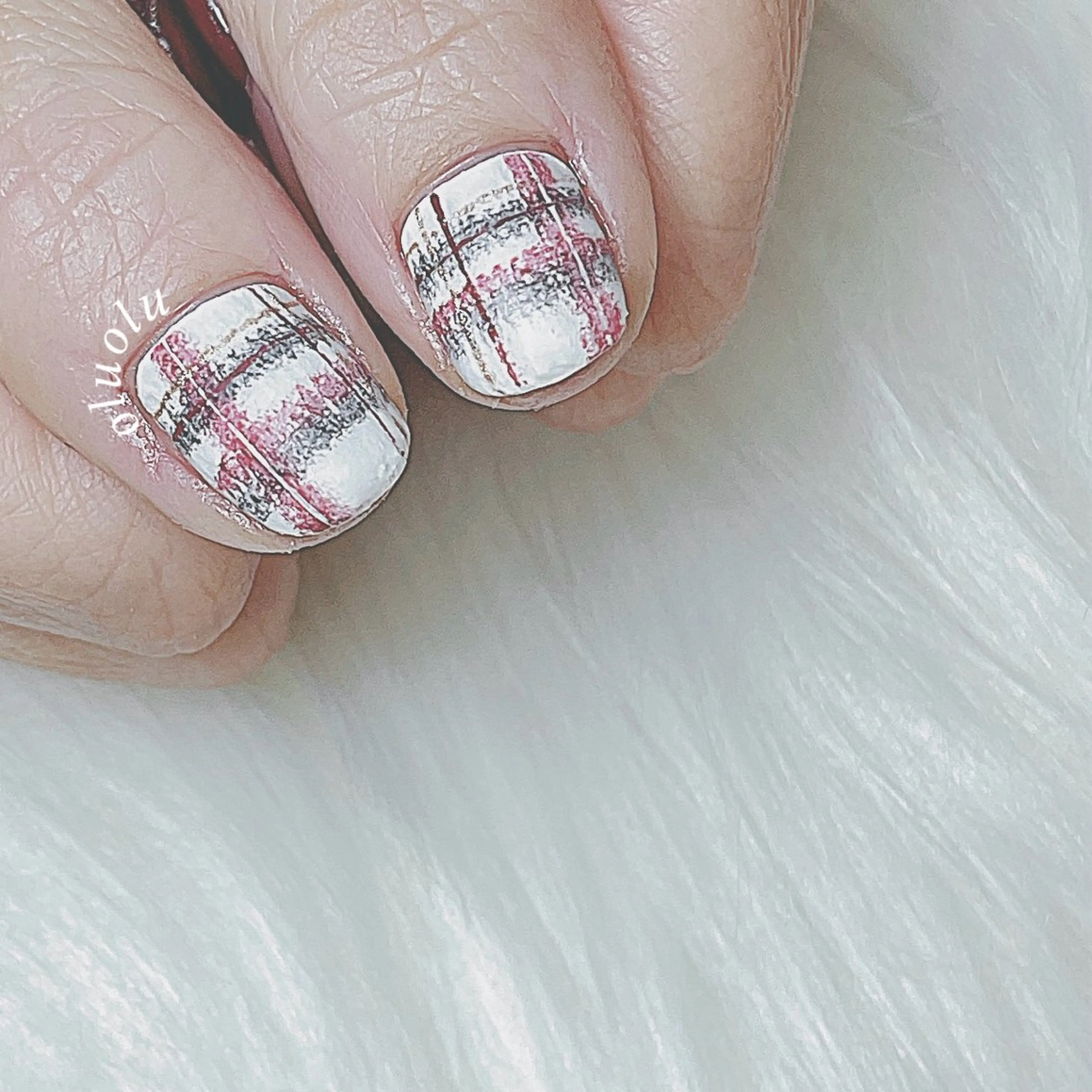 ネイル アートネイル フットネイル ツイードネイル 冬ネイル ハンドネイル 大村 紬華のネイルデザイン