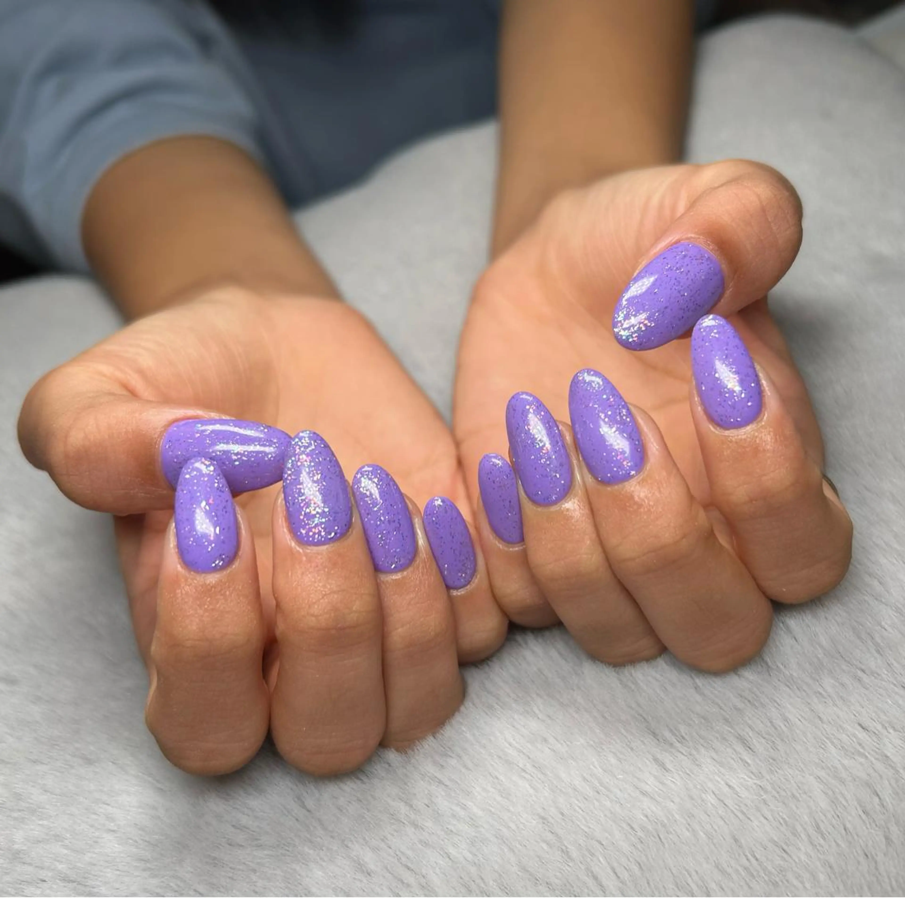 ネイル 長さ出し フレンチネイル ラメ(グリッター) ワンカラーネイル パープル ハンドネイル Bianca 美浜店 masuのネイルデザイン