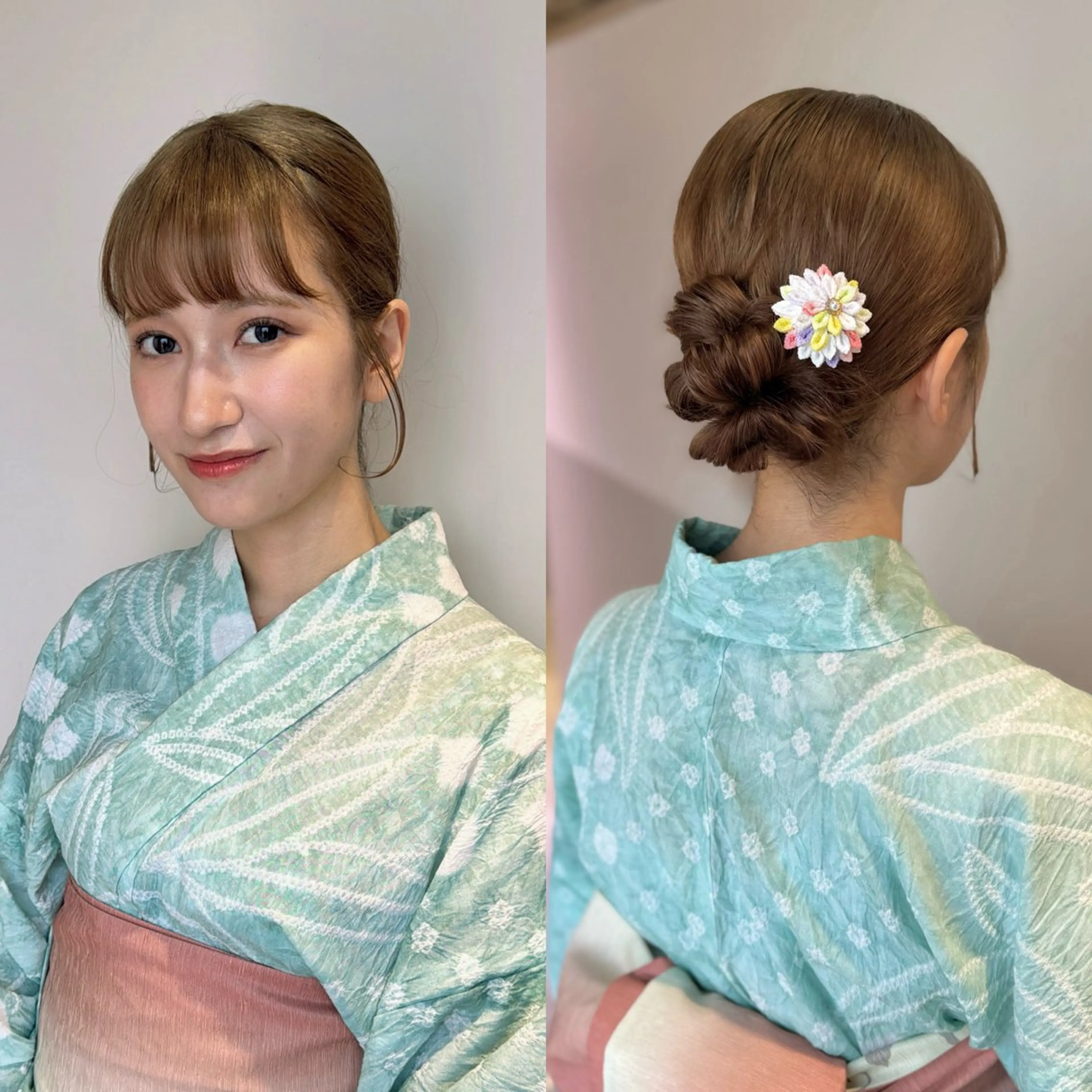 ヘアアレンジ お団子ヘア 浴衣 レイヤーカット✂︎池 袋個室サロンkumaのヘアスタイル