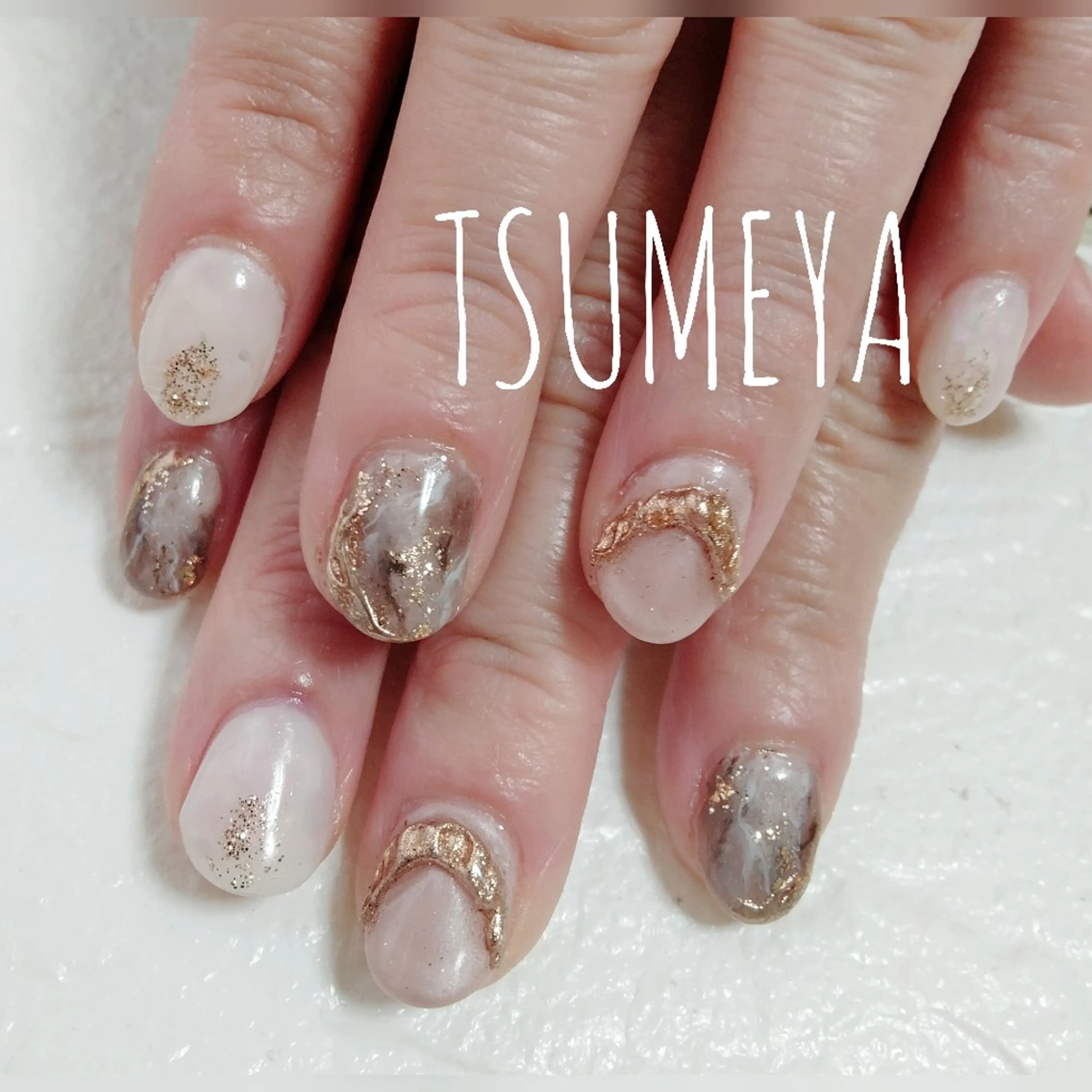 ネイル 大理石ネイル(マーブル) ミラーネイル ハンドネイル _TSUMEYA _のネイルデザイン