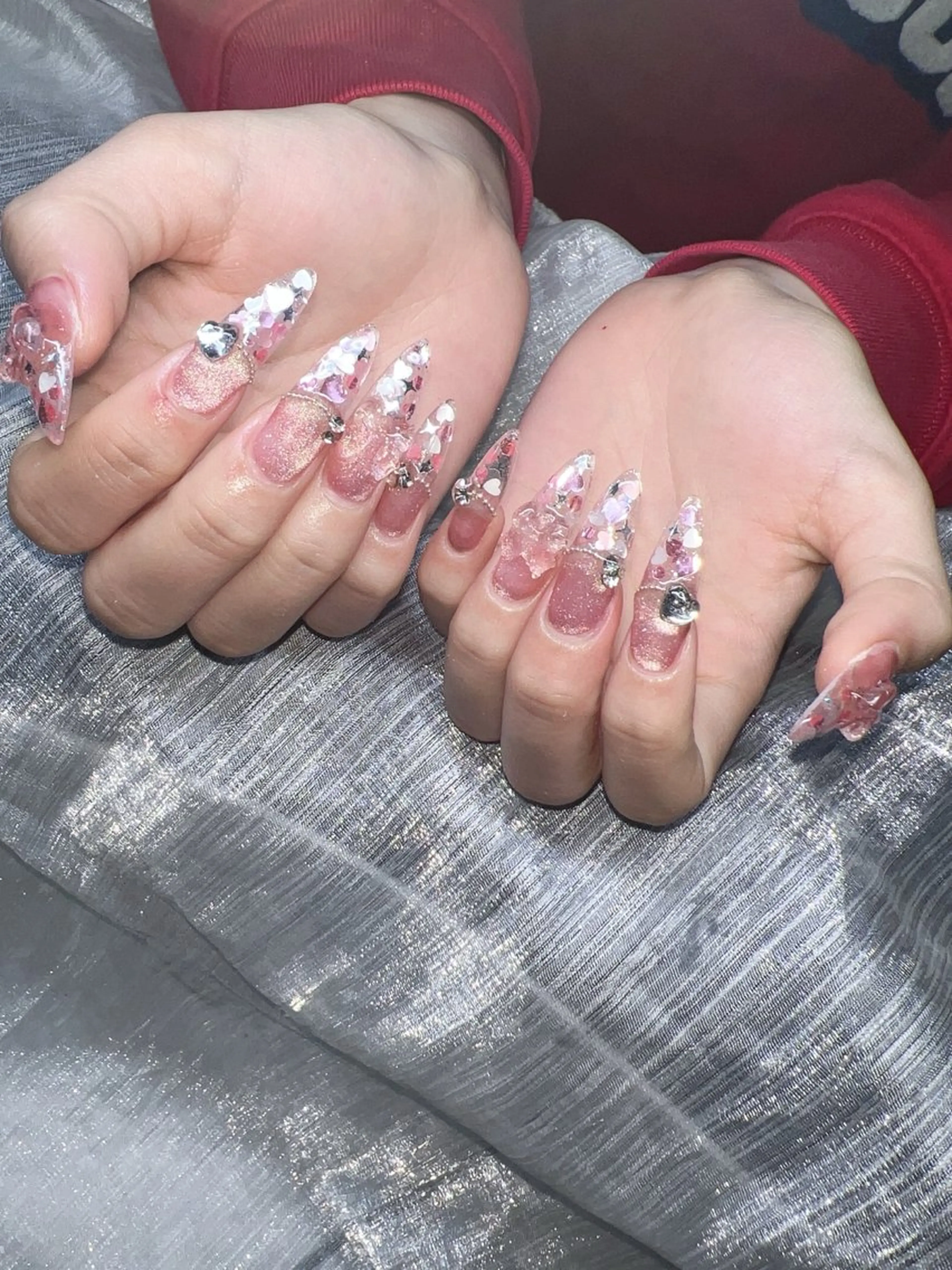 ネイル オーロラネイル チークネイル 長さ出し フットネイル フレンチネイル ハンドネイル Lee Nailsのネイルデザイン