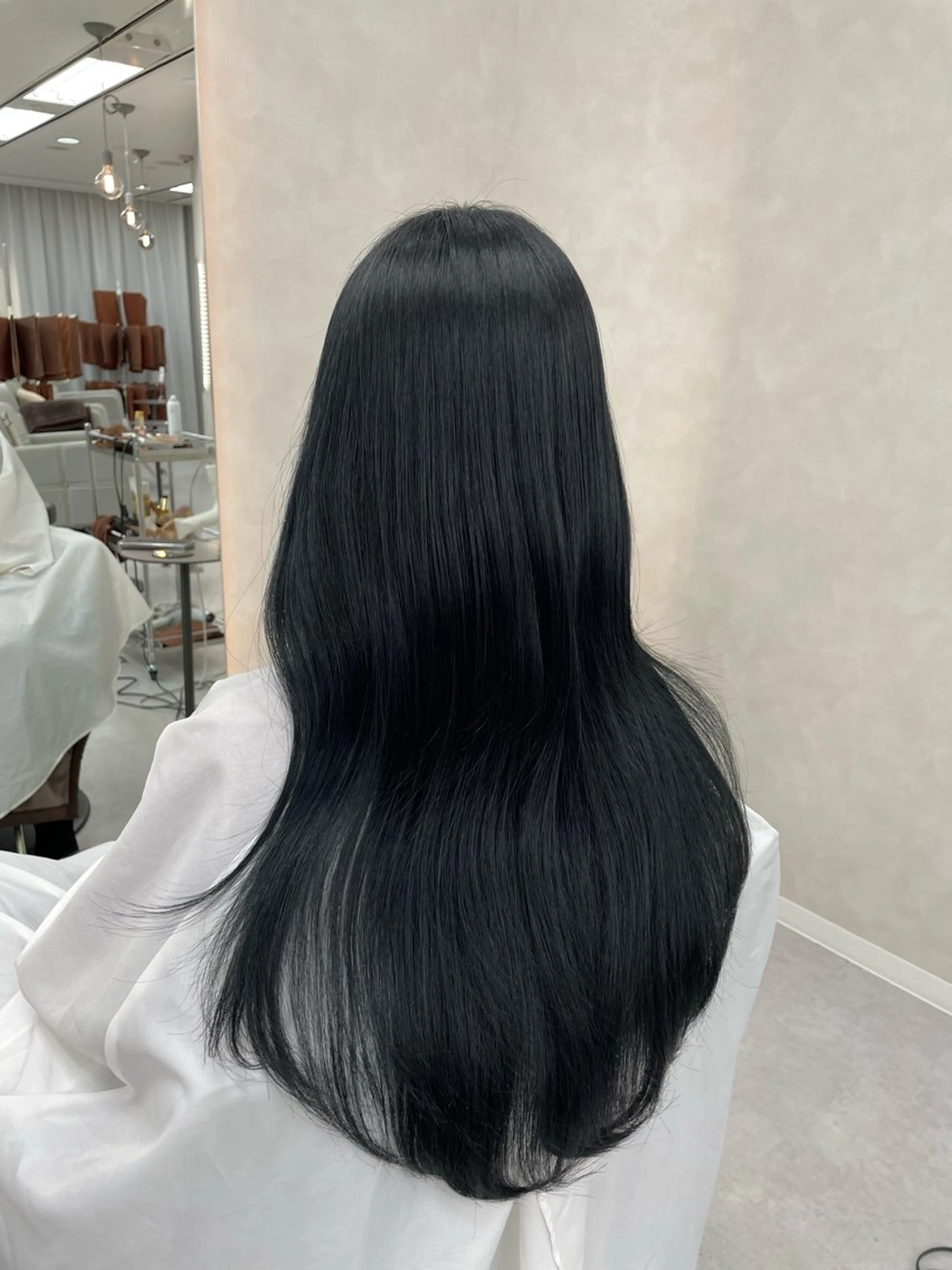 ロング カラー 黒髪 ブルーカラー ブルーブラック ヘアカラー 🤍韓国ヘア アイナ🤍のヘアスタイル