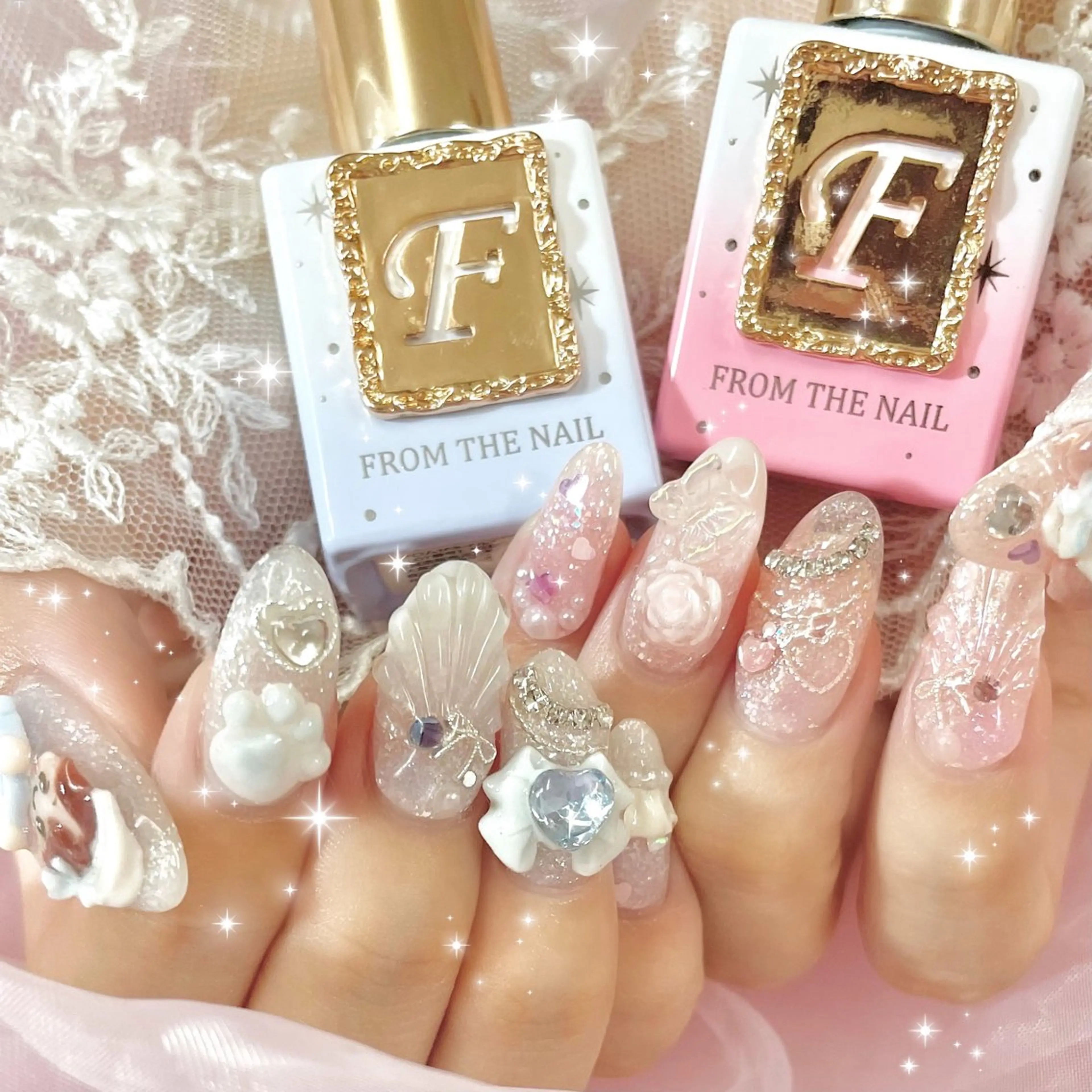 ネイル アートネイル ガーリー キラキラネイル 韓国ネイル Maison de l'Angeのネイルデザイン