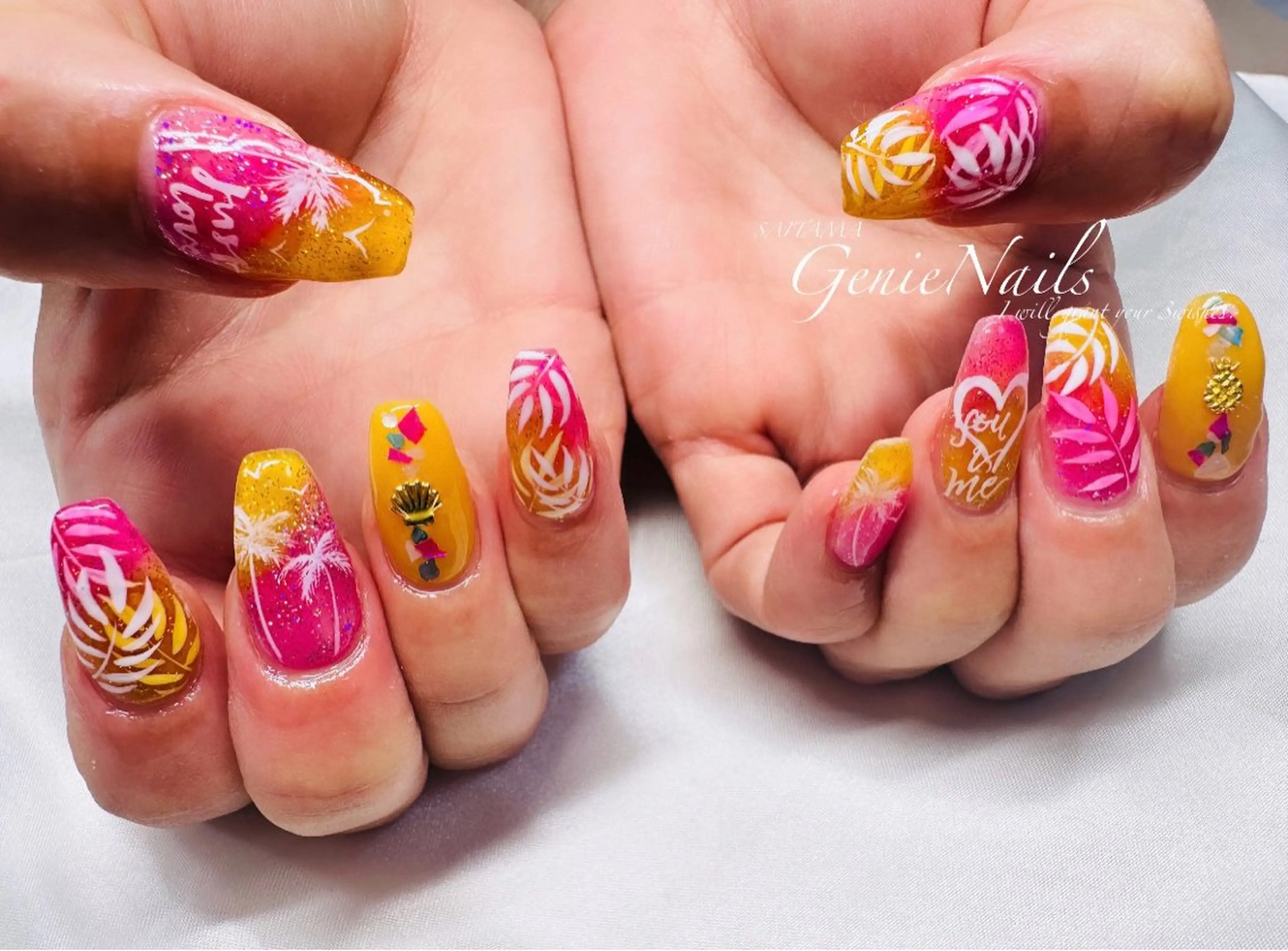 メンズ ネイル アートネイル 長さ出し 氷ネイル・うるうるネイル ロングネイル 持ち込み Genie Nailsのネイルデザイン