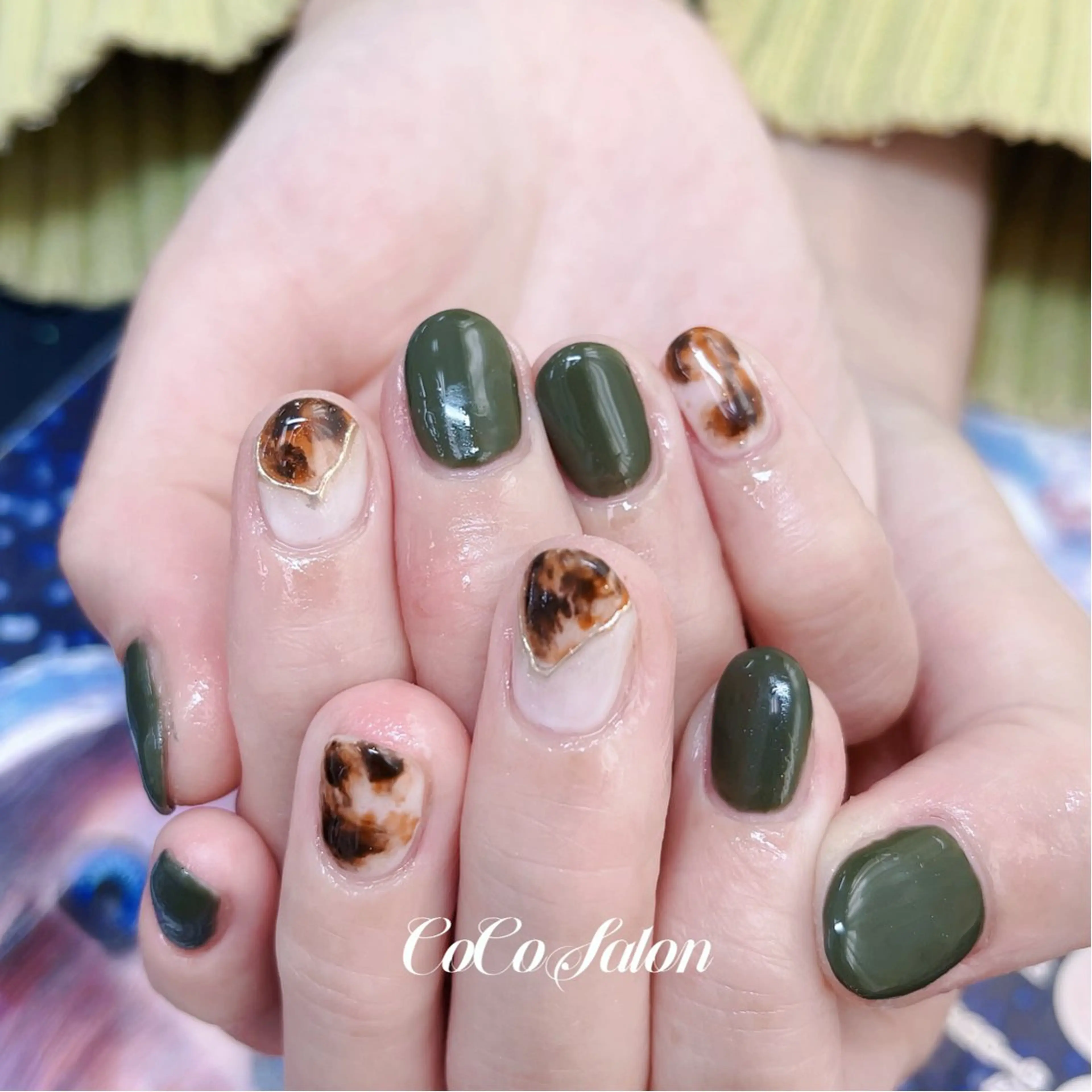 ネイル べっ甲ネイル ブラウン 長さ出し フレンチネイル ジェルネイル ハンドネイル CoCoSalon ネイル/まつ毛予約のネイルデザイン