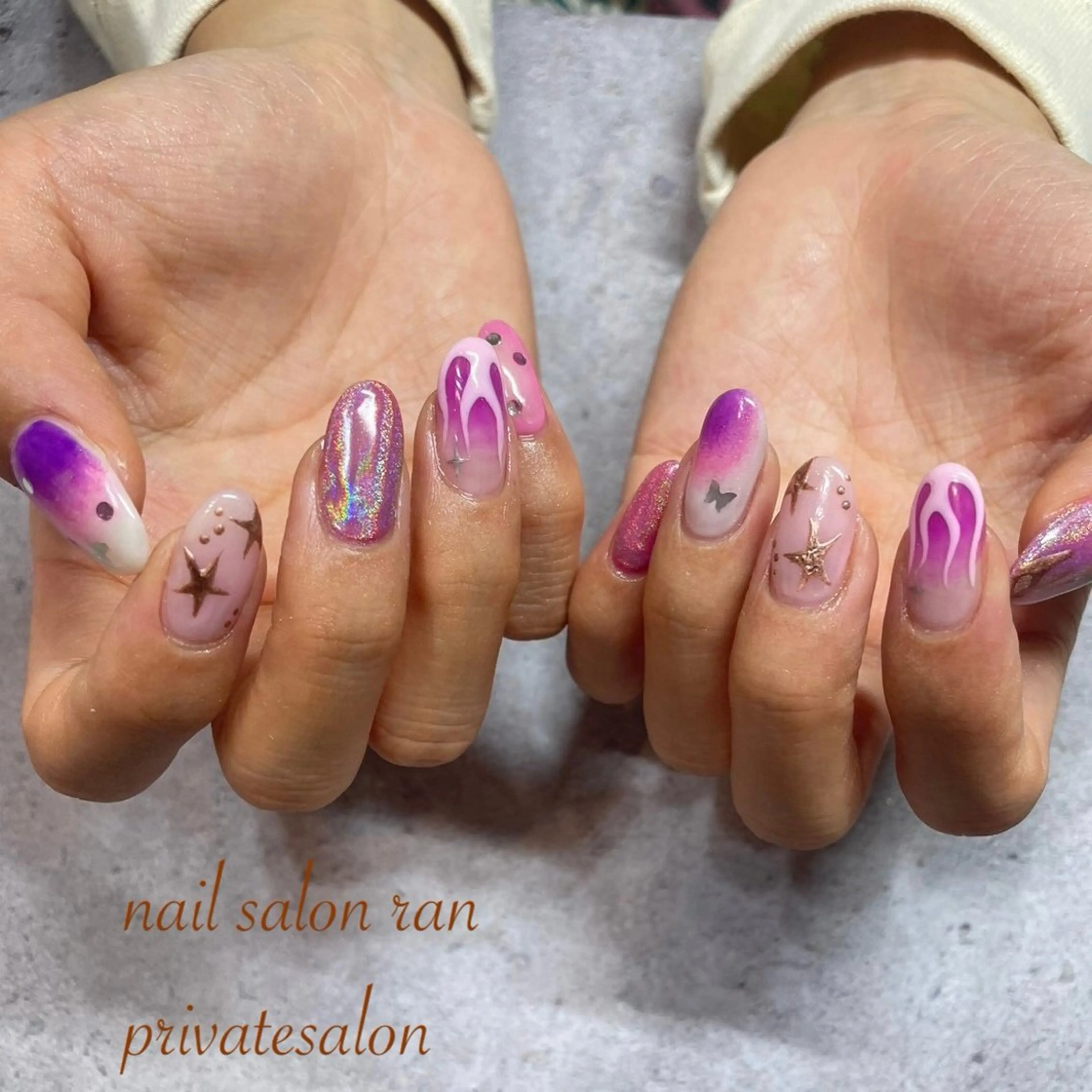 ネイル ピンク パープル ハンドネイル ハンドケア nailsalon ranのネイルデザイン