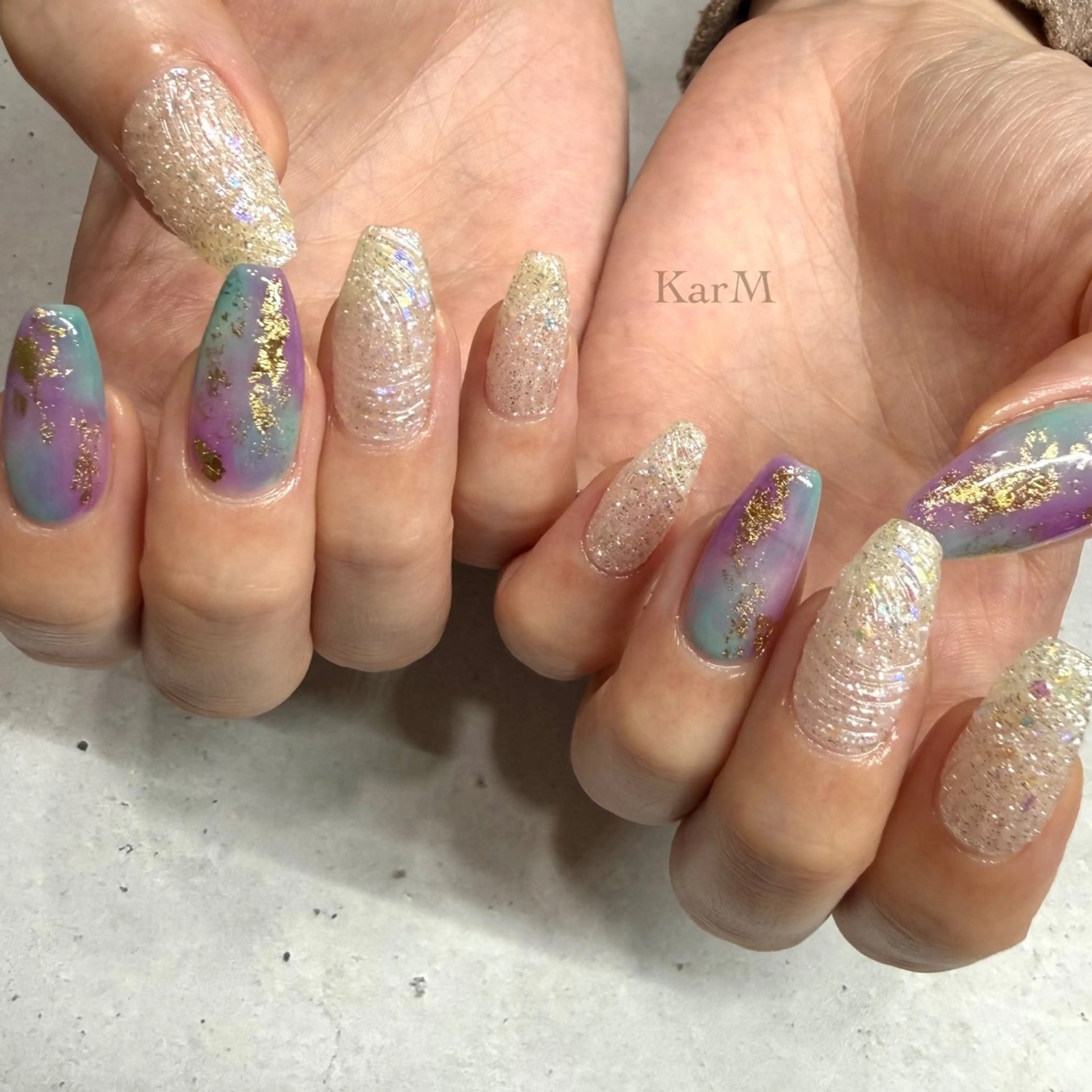 ネイル オーロラネイル チークネイル ドット フラッシュネイル フレンチネイル ハンドネイル ogino karinのネイルデザイン