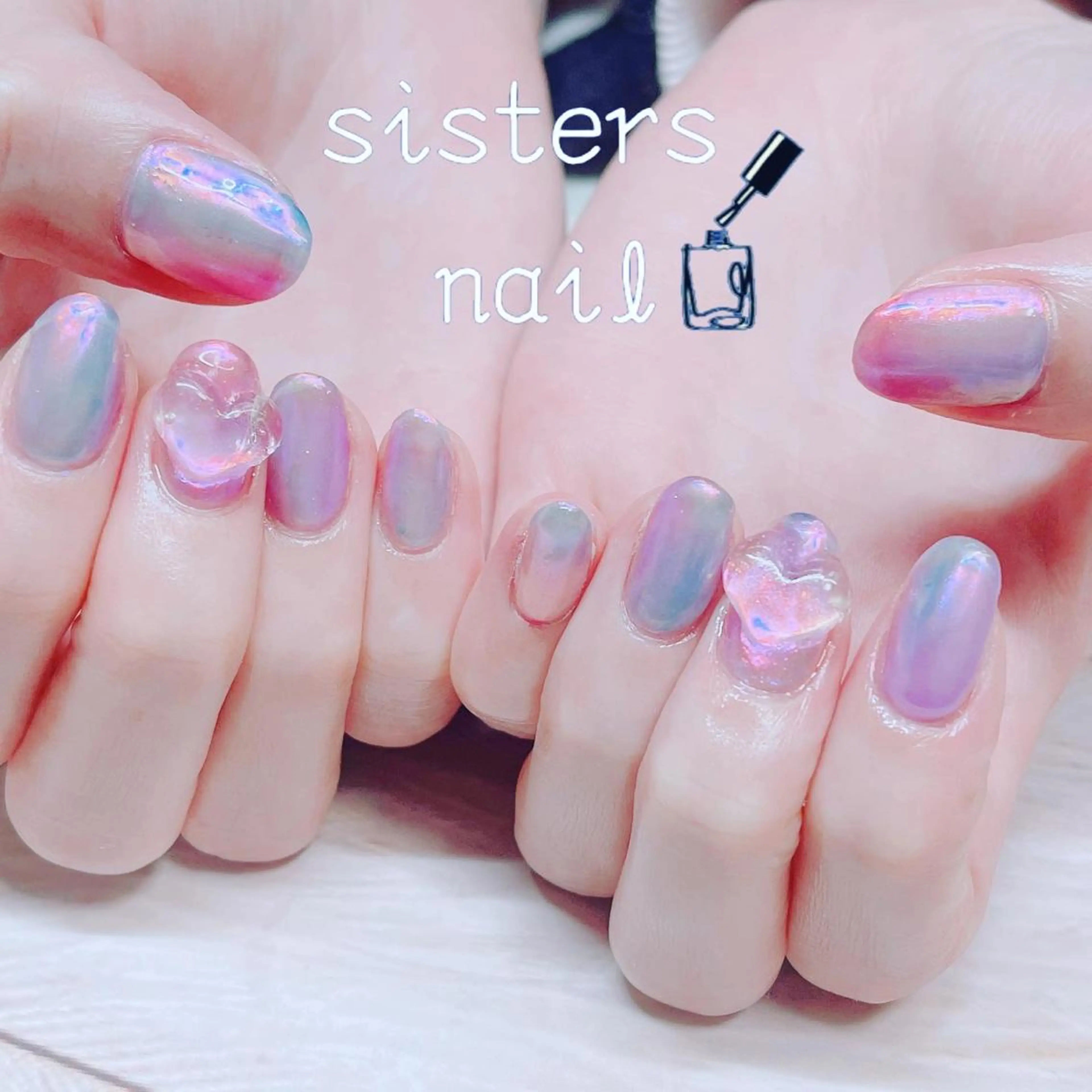 ネイル アートネイル オーロラネイル 氷ネイル・うるうるネイル ニュアンスネイル 春ネイル ハンドネイル ハンドケア sisters nail.fのネイルデザイン