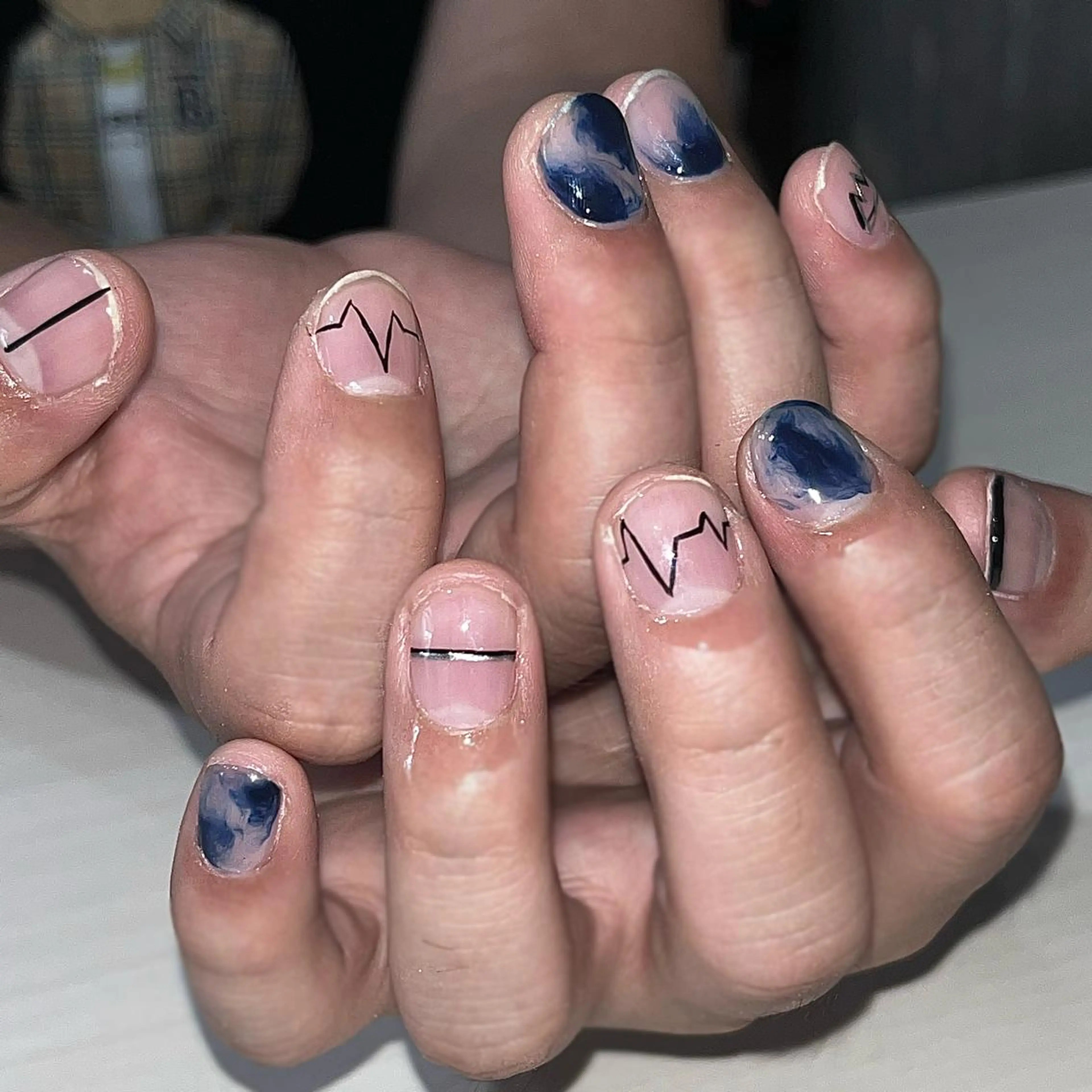 メンズ ネイル メンズ韓国風 アートネイル クリアネイル フレンチネイル ジェルネイル 🐕‍🦺Yappy 💗A-tanのネイルデザイン