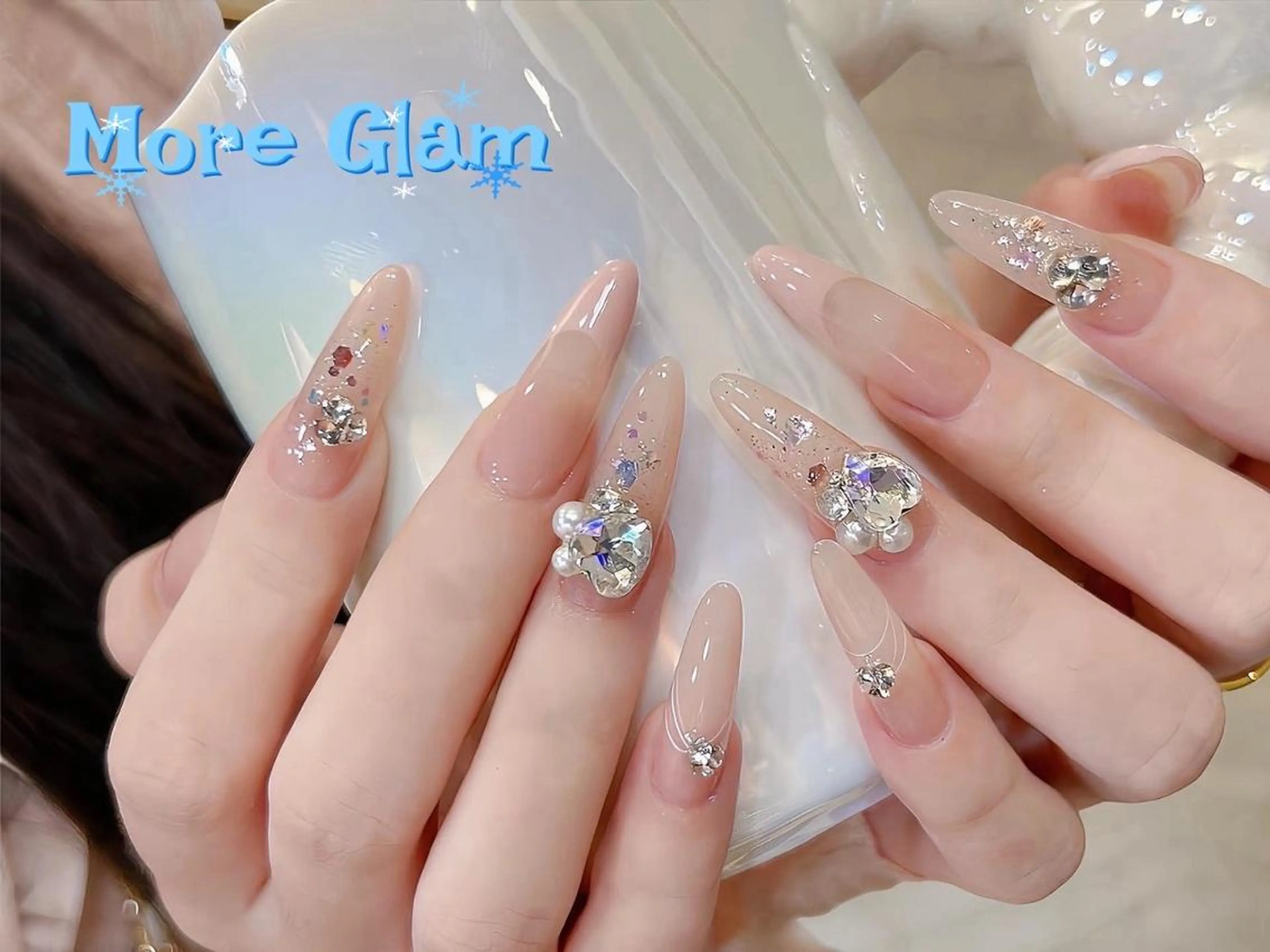 ネイル 長さ出し フットネイル フレンチネイル ジェルネイル ガラスフレンチ MoreGlam Nailsのネイルデザイン