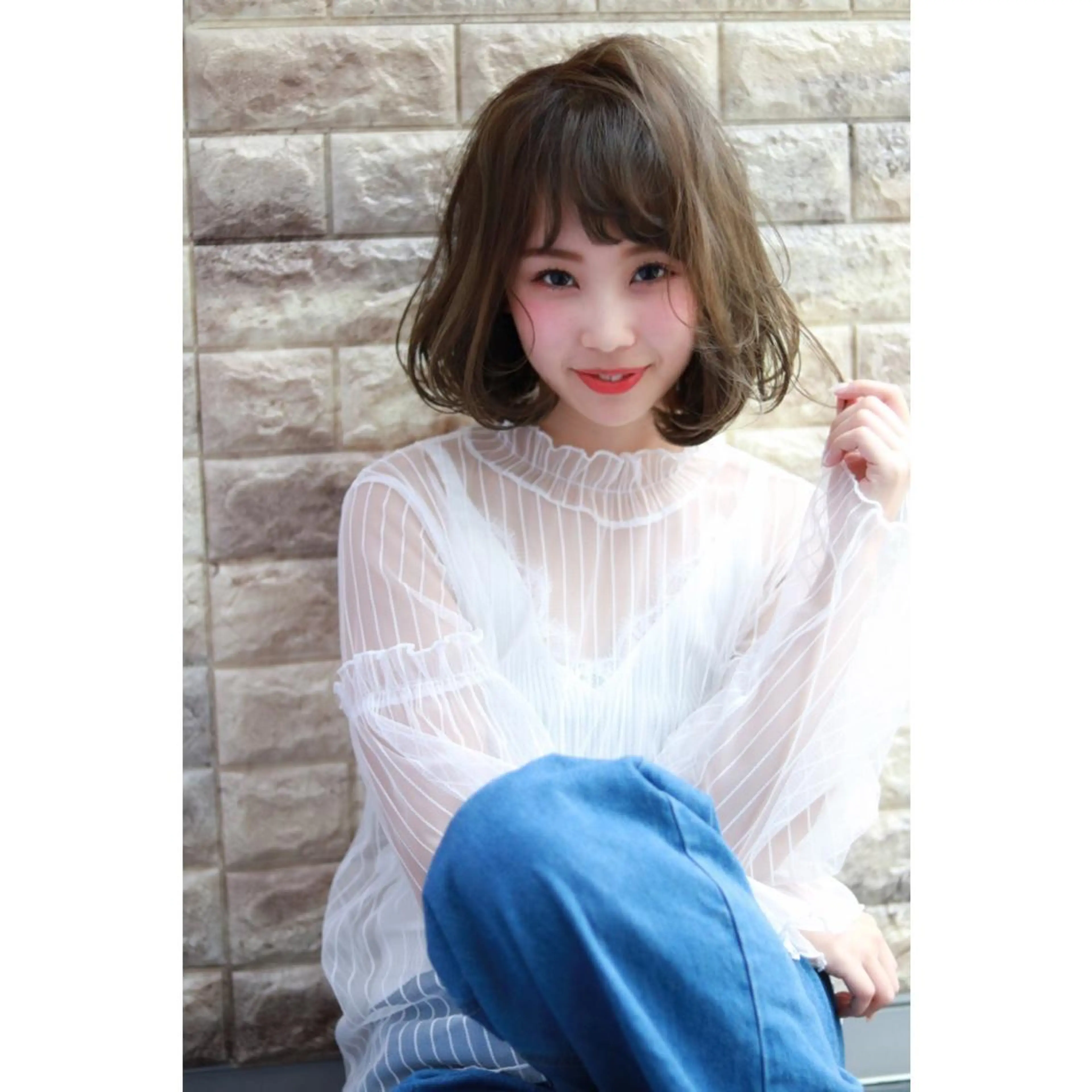 ミディアム カット ヘアカラー トリートメント ほさか しんごのヘアスタイル