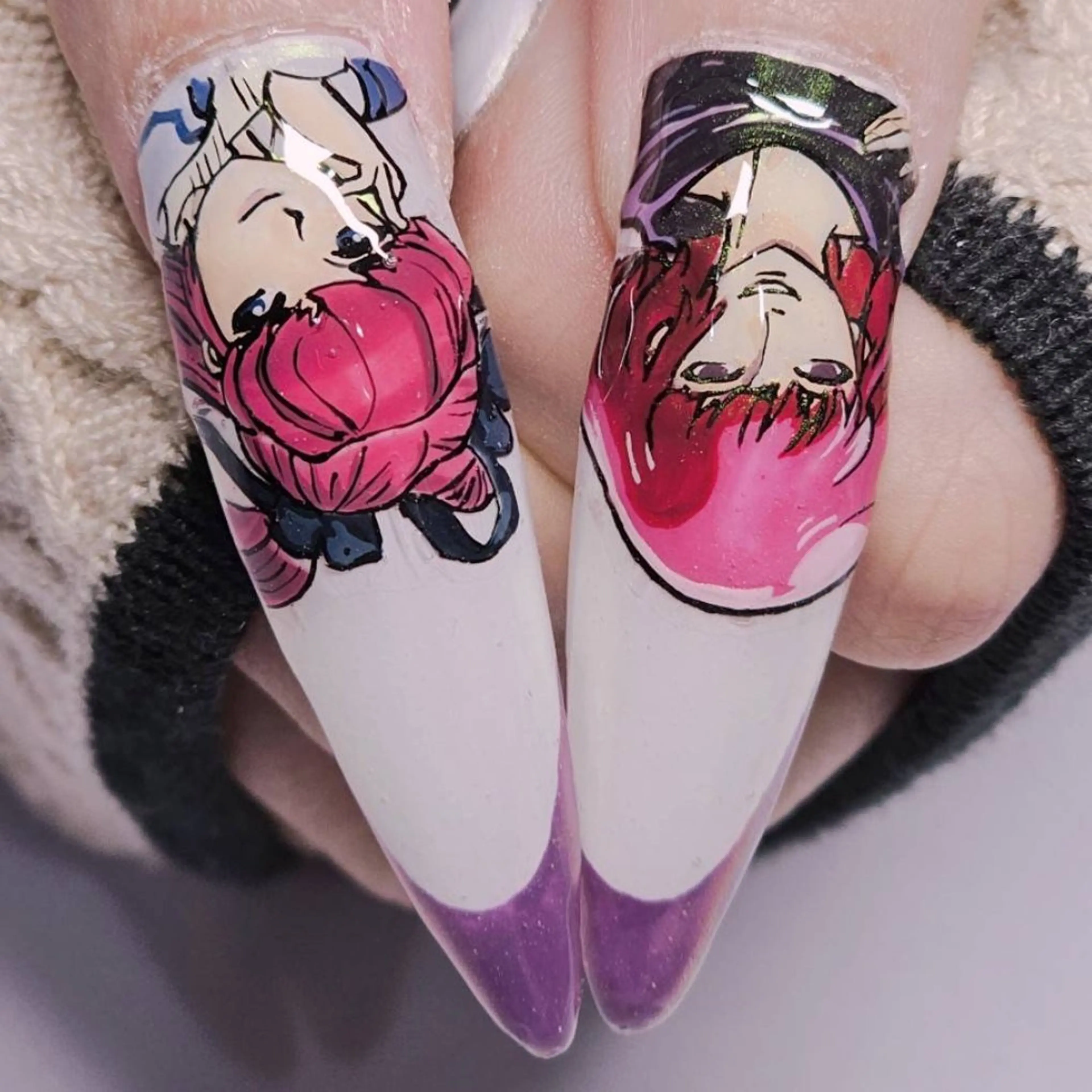 ネイル アートネイル オーロラネイル パープル ホワイト ハンドネイル よしだ ひろきのネイルデザイン