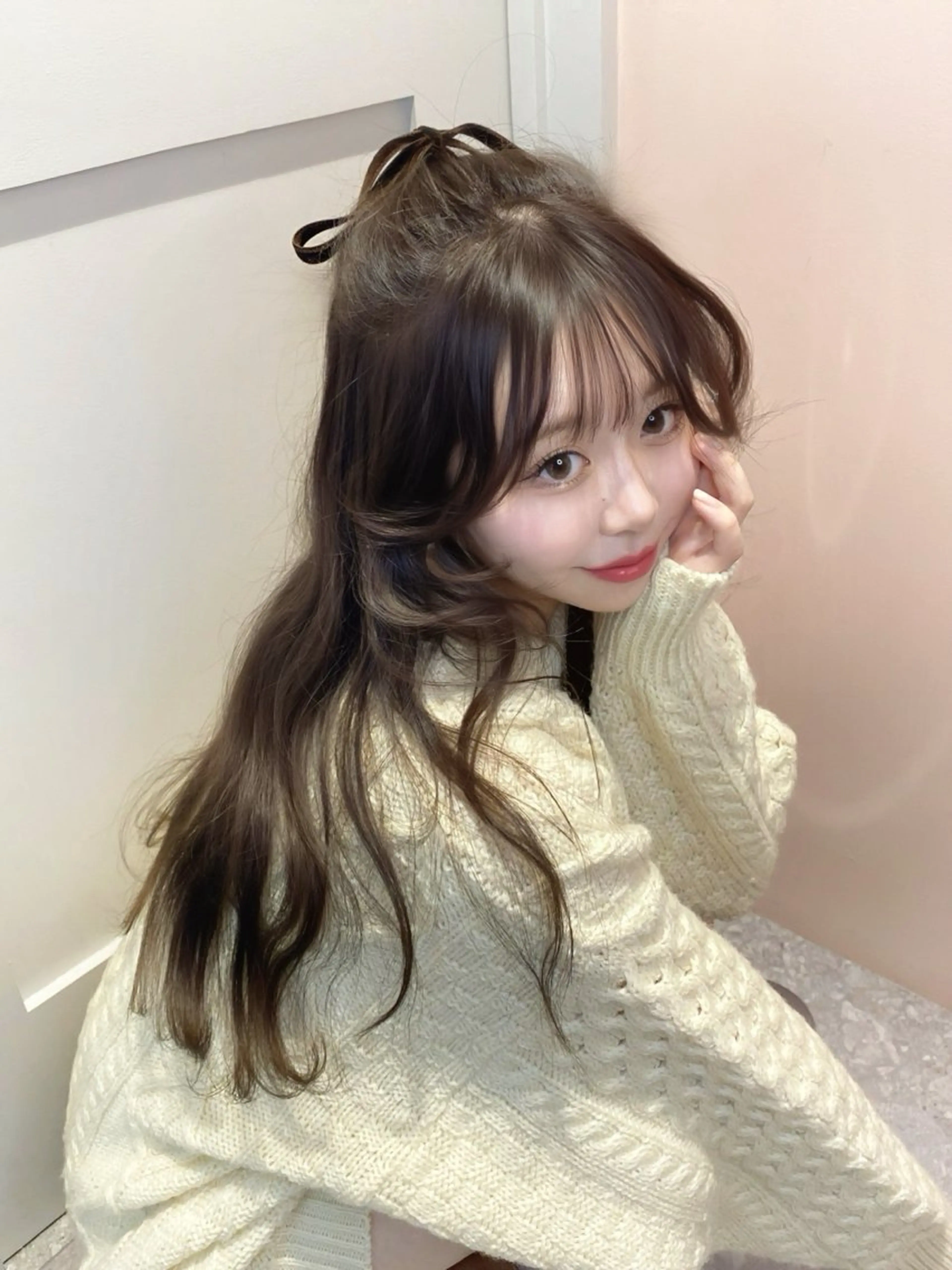 ロング カラー ヘアアレンジ ハーフアップ ベージュカラー ブリーチ 透明感カラー ダブルカラー カット the path sora♡のヘアスタイル