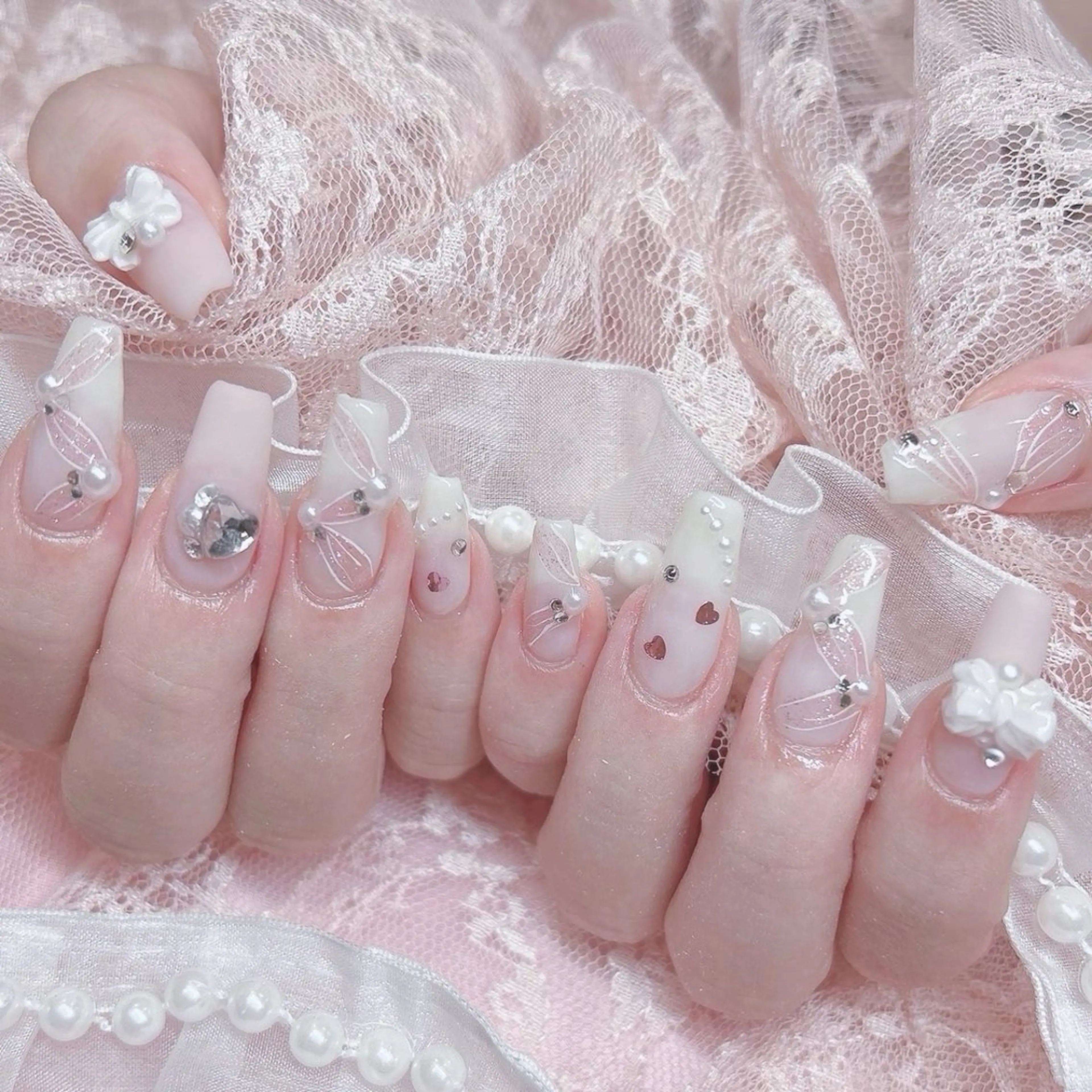ネイル アートネイル ロングネイル リボン スカルプネイル シンプルネイル ハンドネイル Nail lieNのネイルデザイン