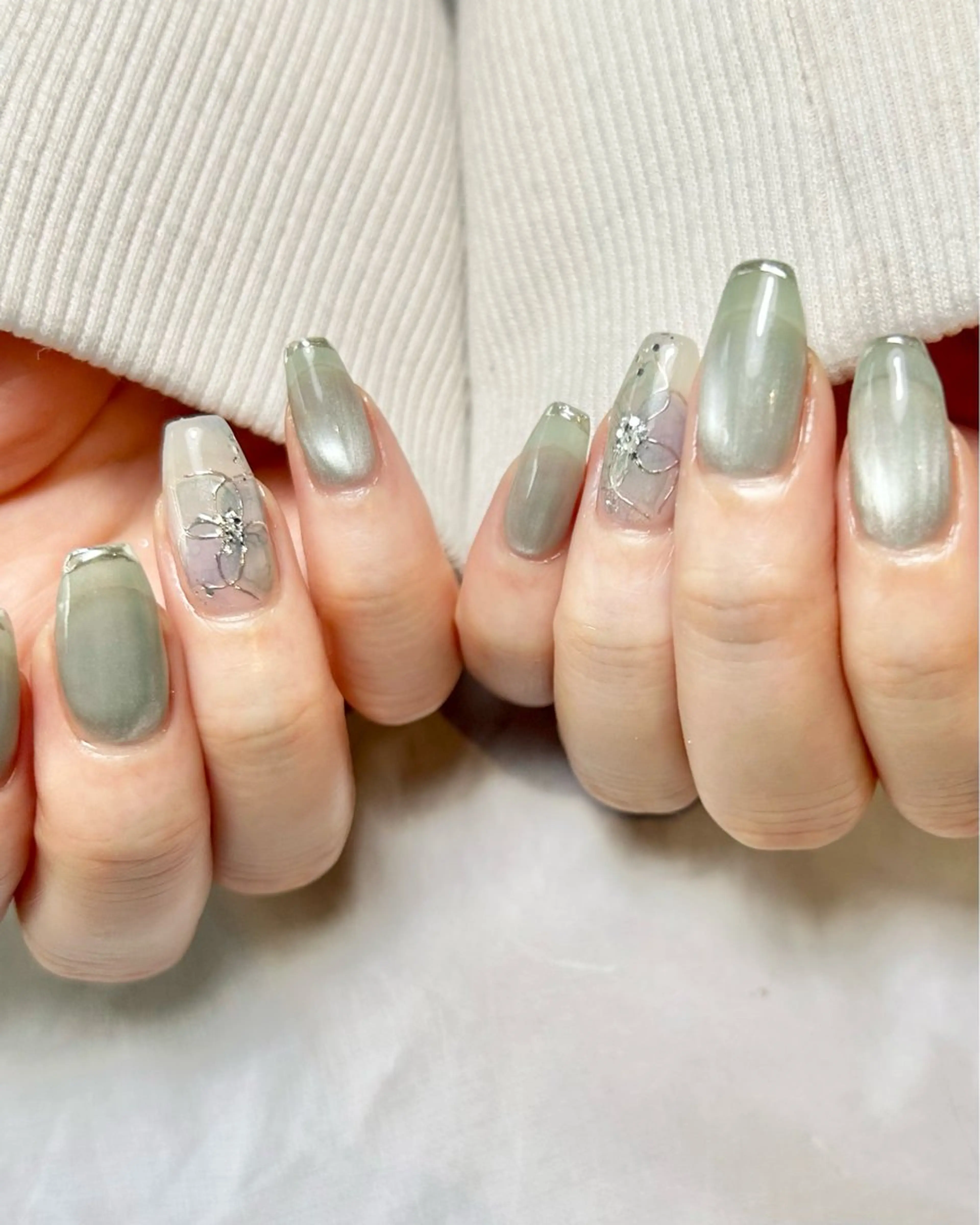 ネイル グリーン ハンドネイル Reflection marikoのネイルデザイン