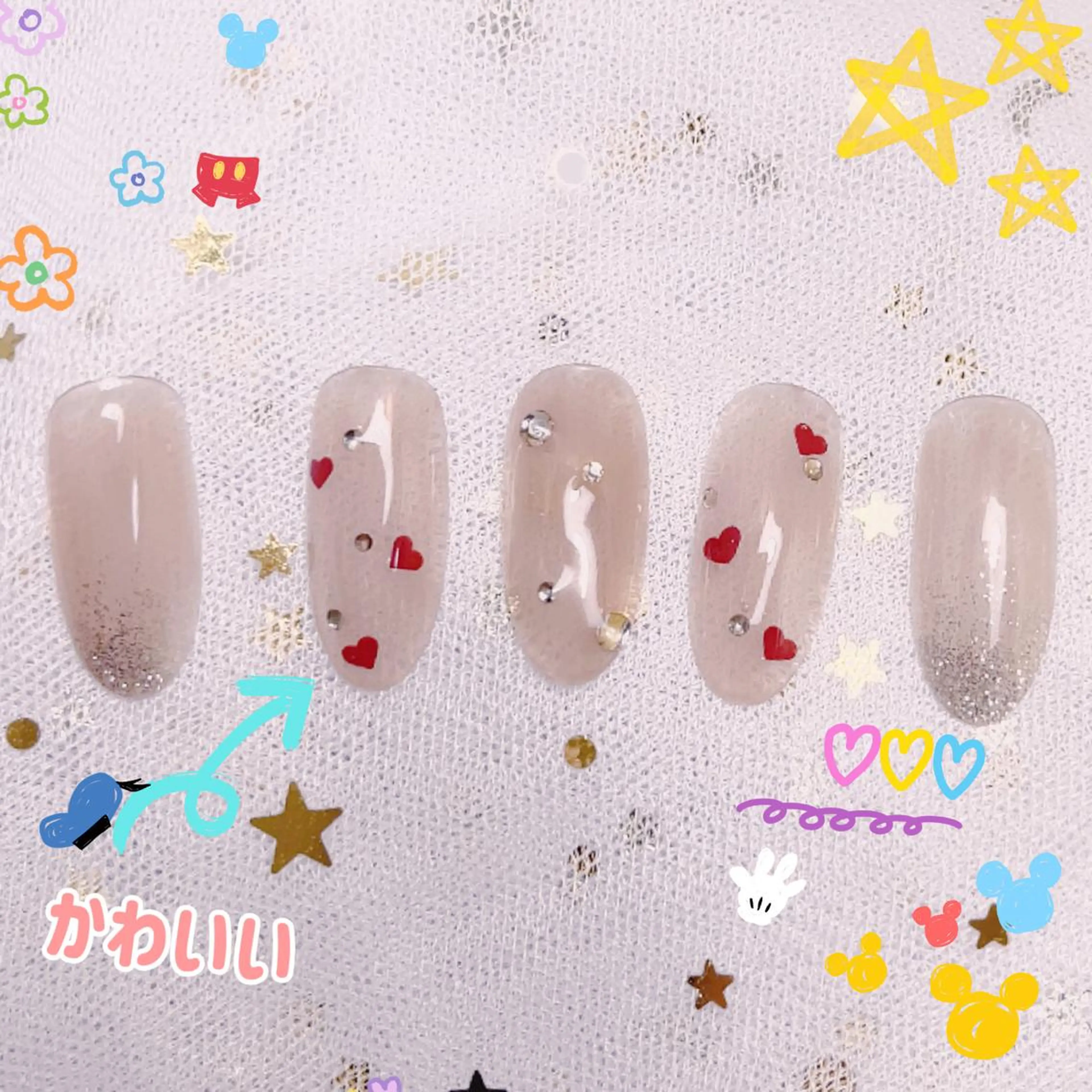 【初回オフ無料ケア込み】✨ミニモ限定価格✨【5980定額コース十種選べる】色交換可能【すぐ予約OK】大人気のハートネイルの写真