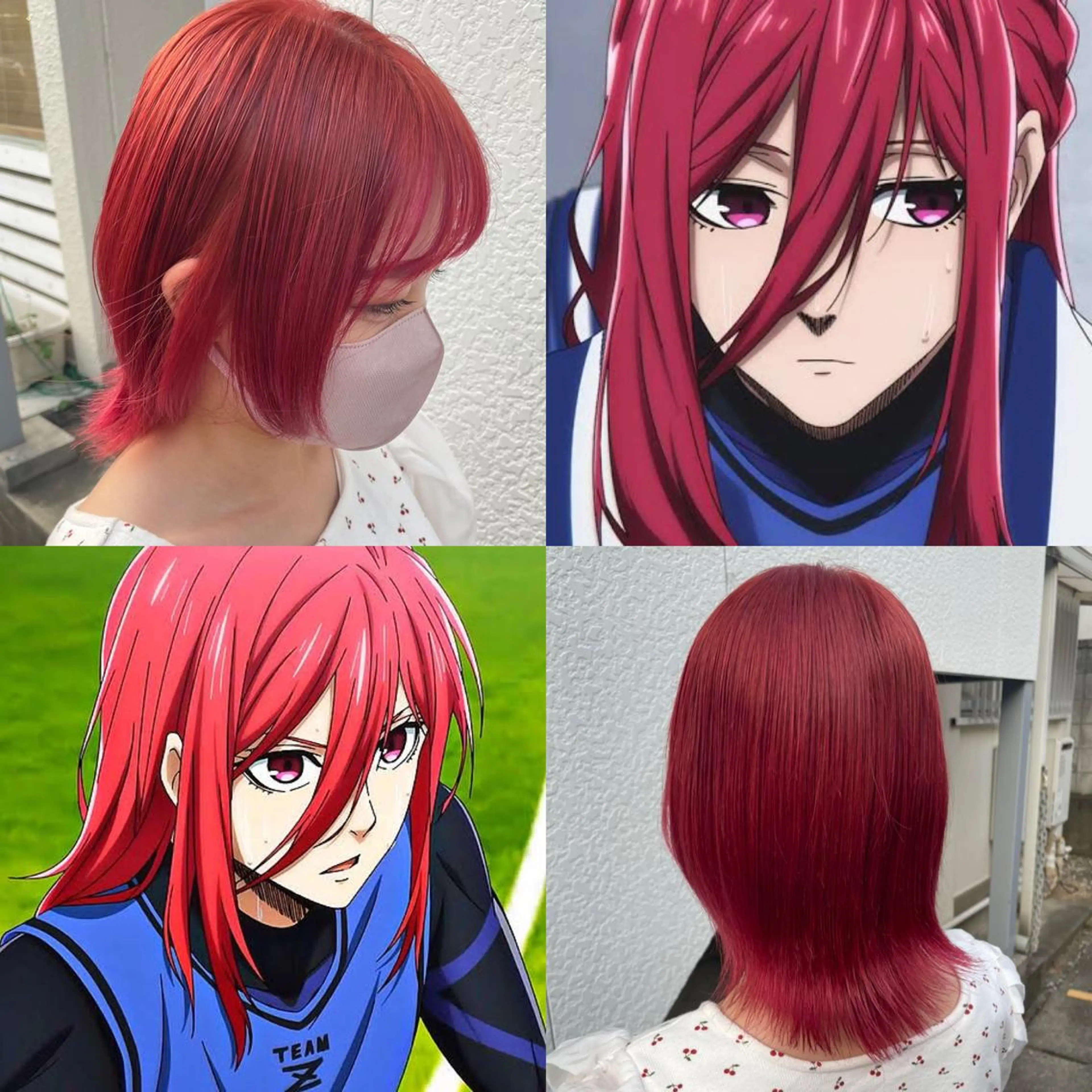 ミディアム カラー ブリーチ ブルーカラー ダブルカラー インナーカラー/推し ウルフ/アニメカラーのヘアスタイル