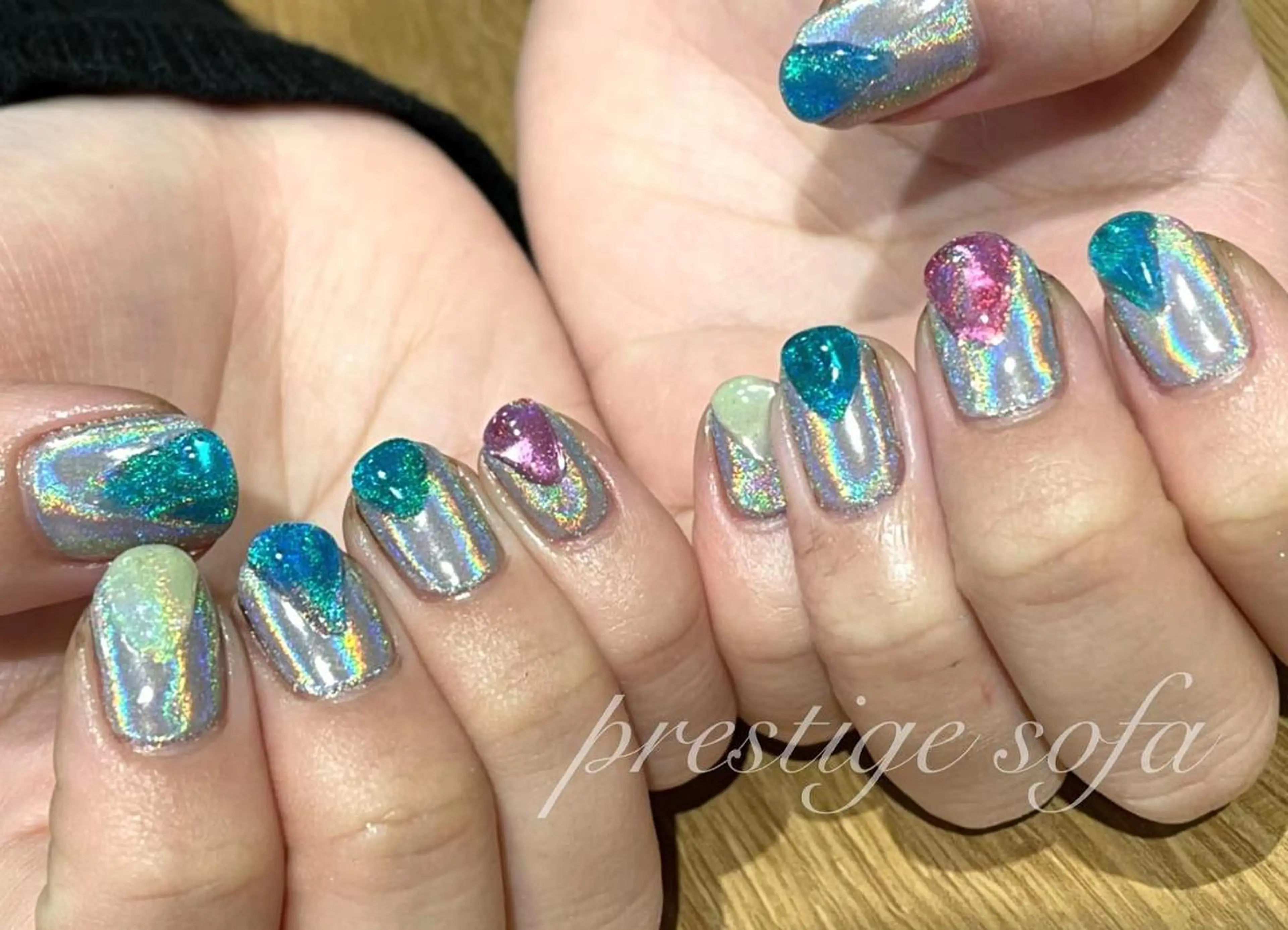 ネイル マツエク・マツパ まつげパーマ ボリュームラッシュ ブルー ジェルネイル 氷ネイル・うるうるネイル 髙橋 敦子のネイルデザイン