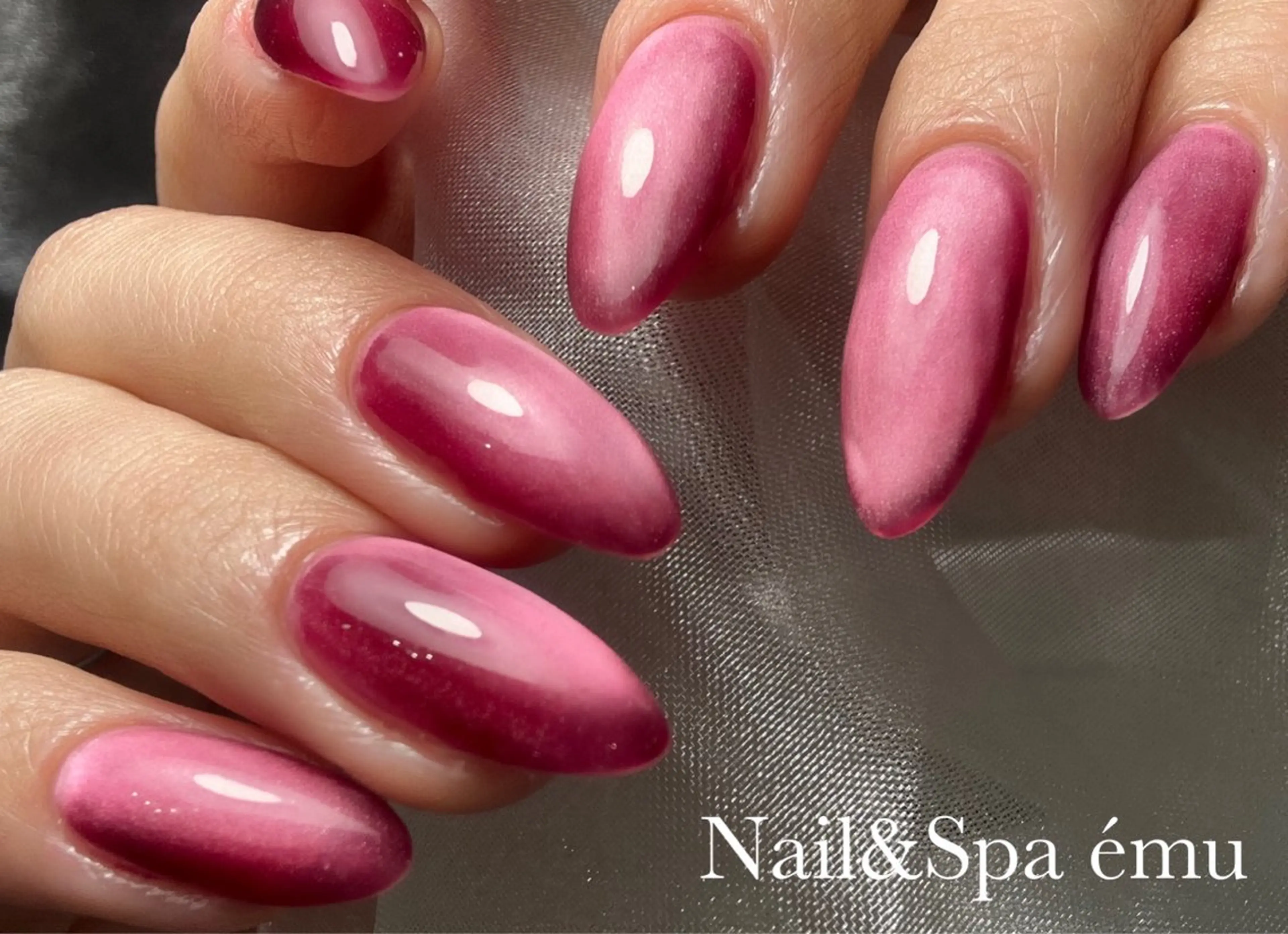 ネイル マグネットネイル ピンク リボン Nail&Spa émuのネイルデザイン