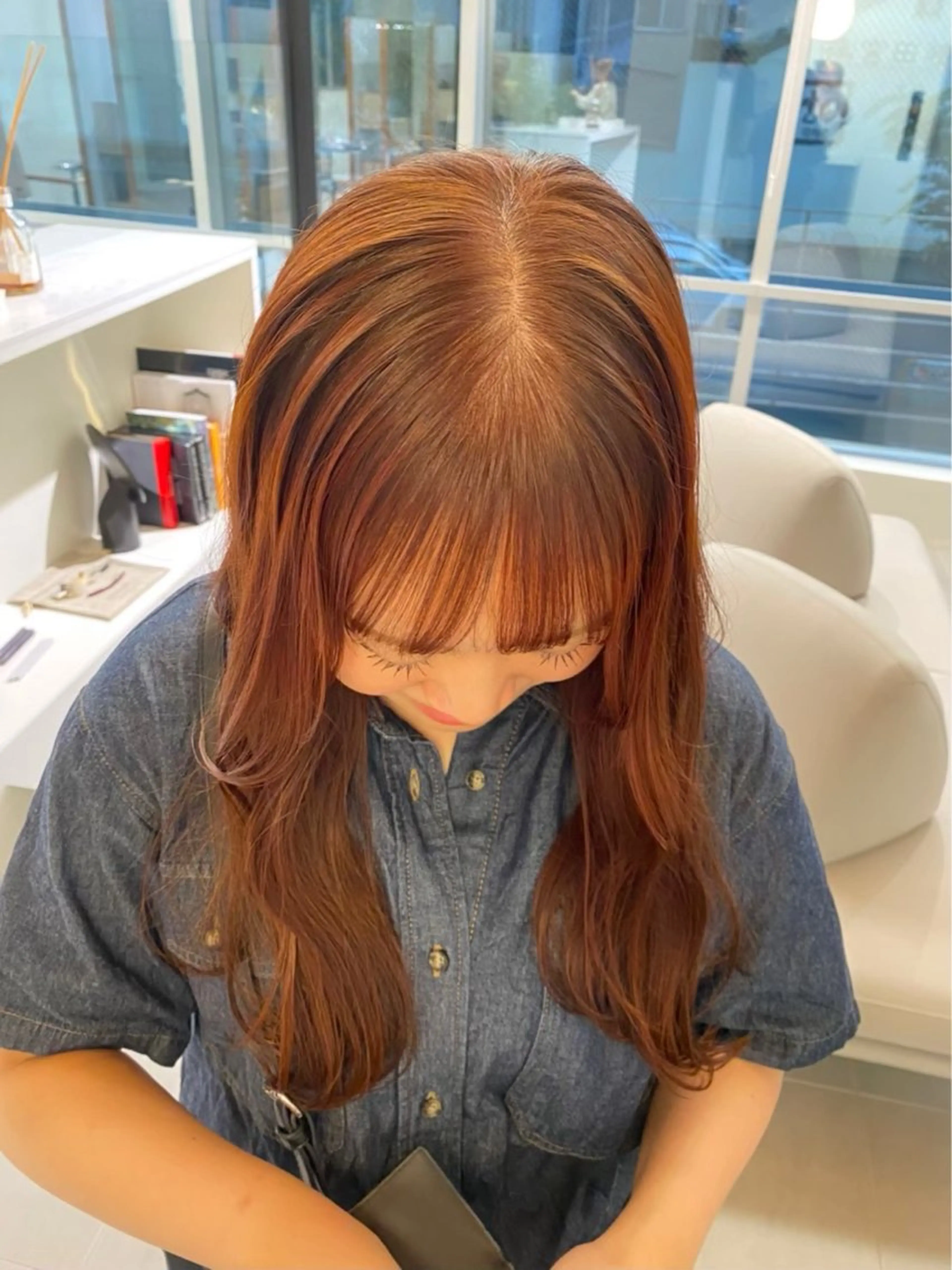 ロング カラー ブラウンカラー オレンジ オレンジブラウン トリートメント 透明感似合わせカラー 🍀あかり🍀のヘアスタイル