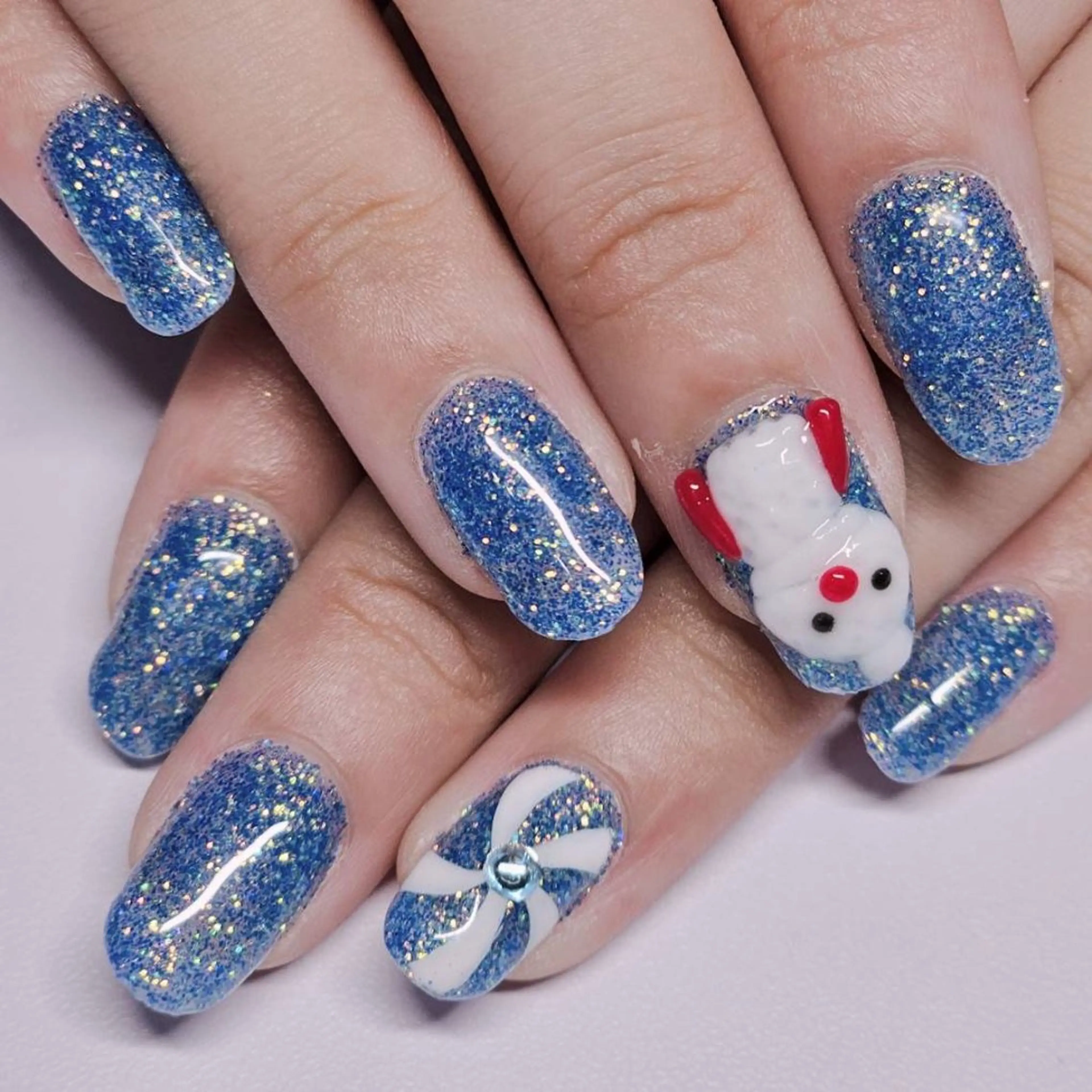 ネイル アートネイル ブルー ラメ(グリッター) ワンカラーネイル ハンドネイル よしだ ひろきのネイルデザイン